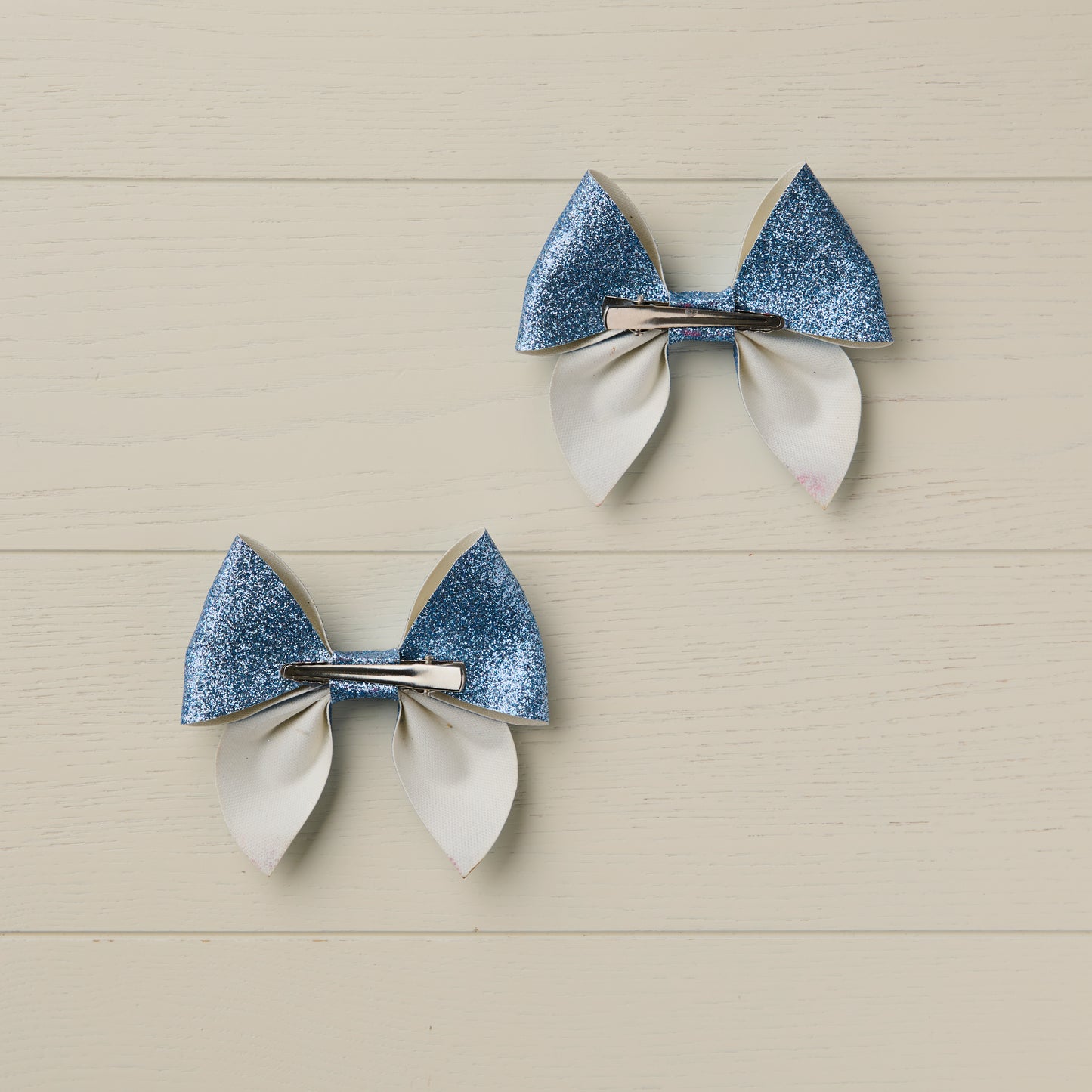 2 Steel Blue Glitter Hair Bows