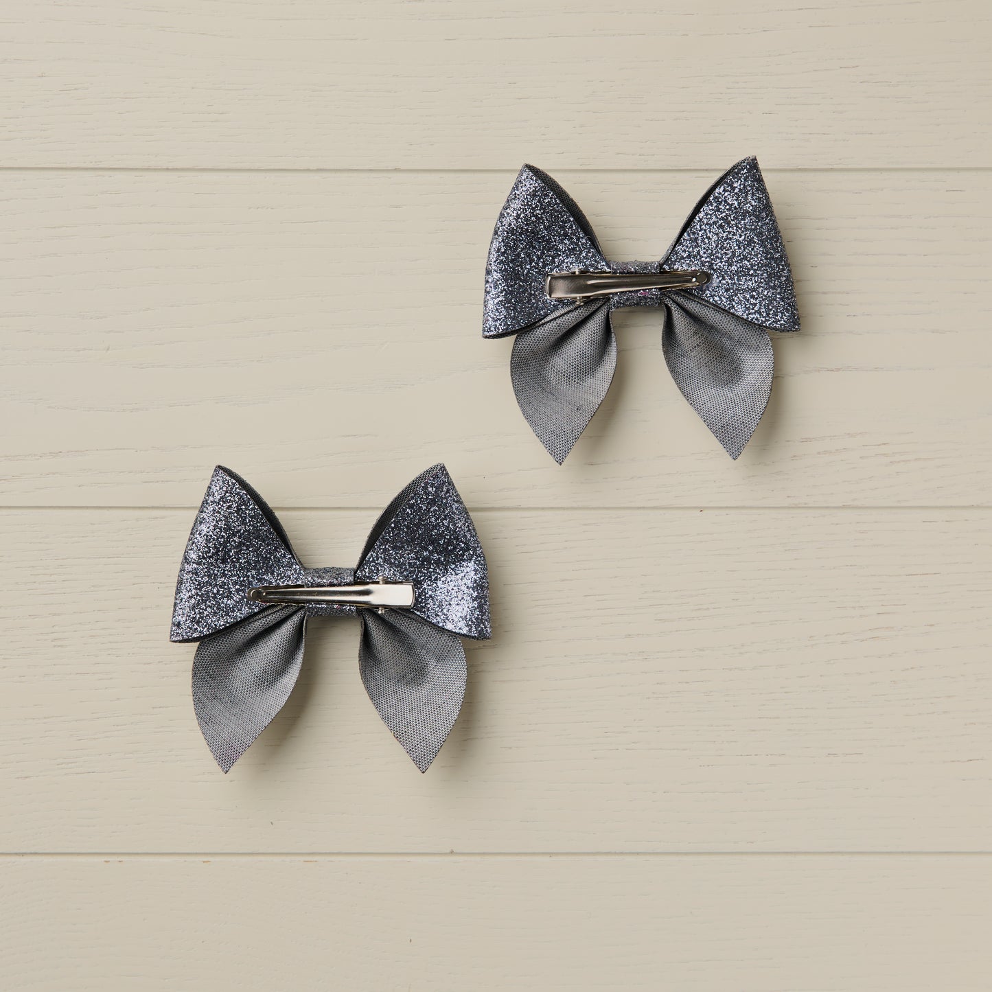 2 Dark Silver Glitter Hair Bows