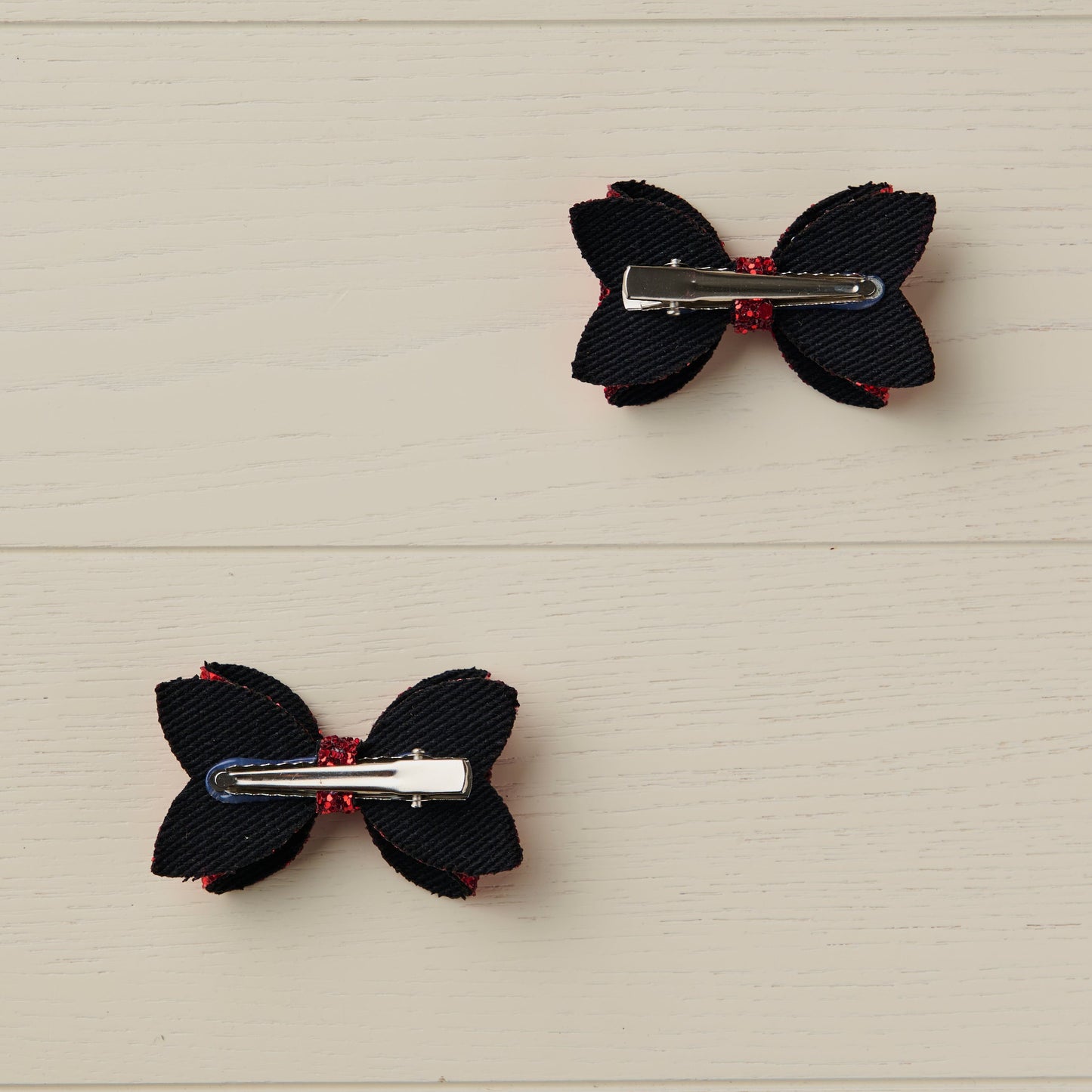 2 Red Jazz Glitter Mini Hair Bows