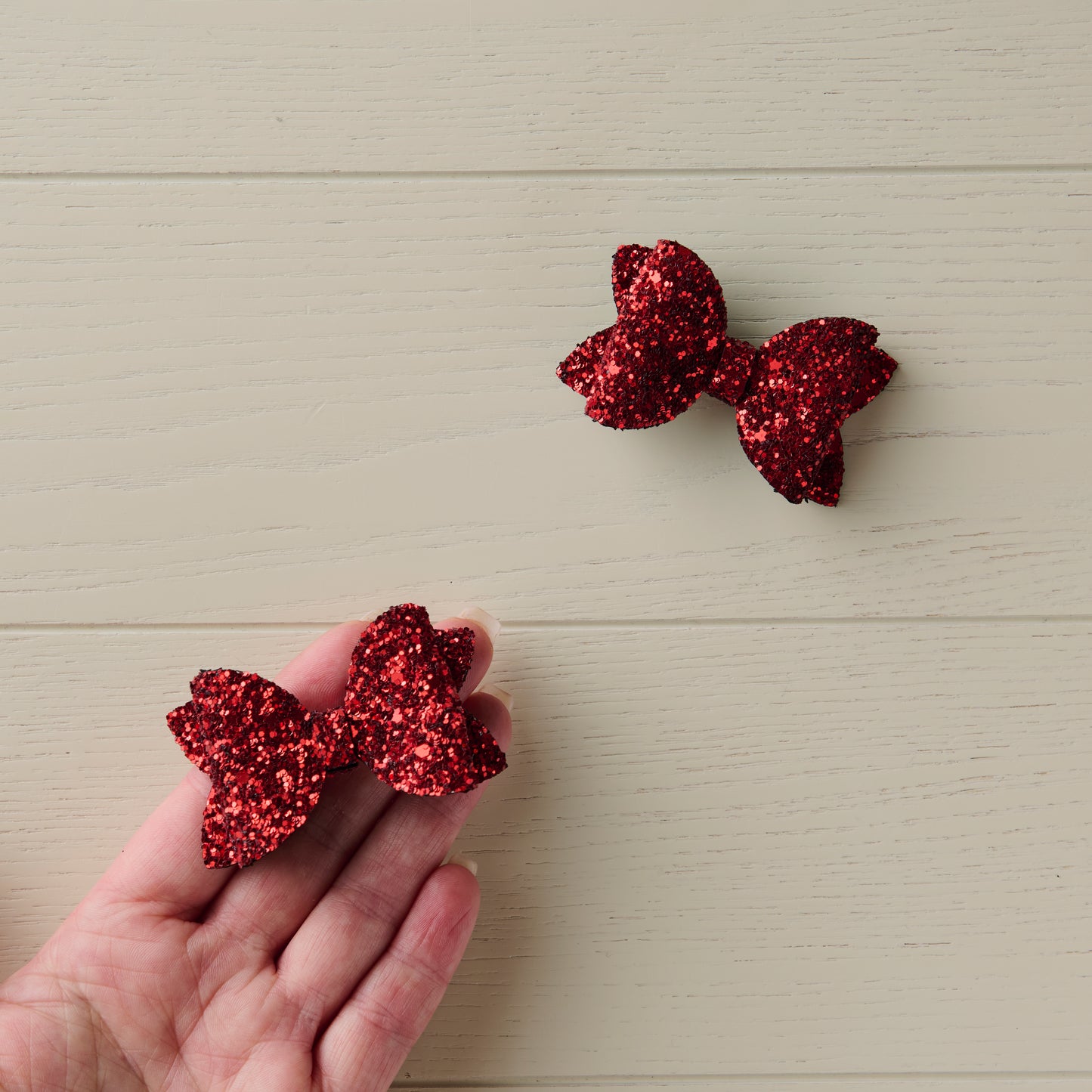 2 Red Jazz Glitter Mini Hair Bows