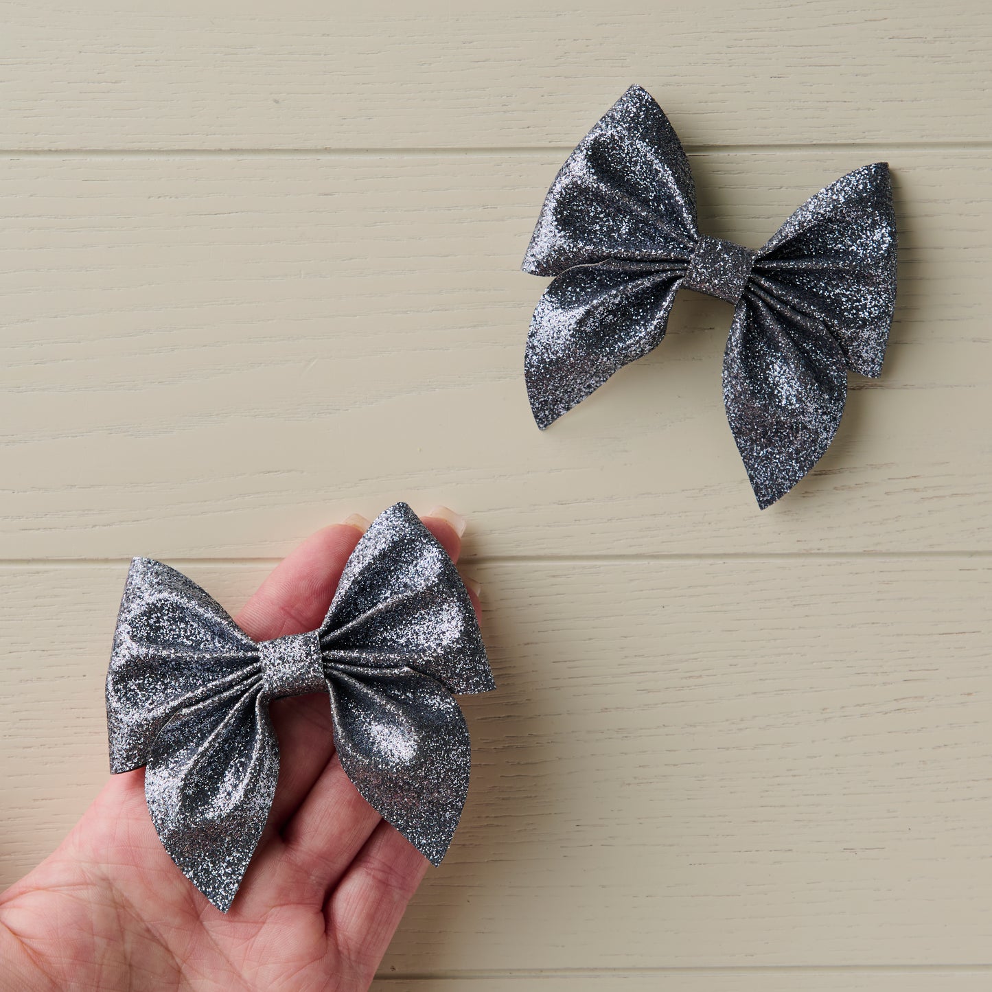 2 Dark Silver Glitter Hair Bows