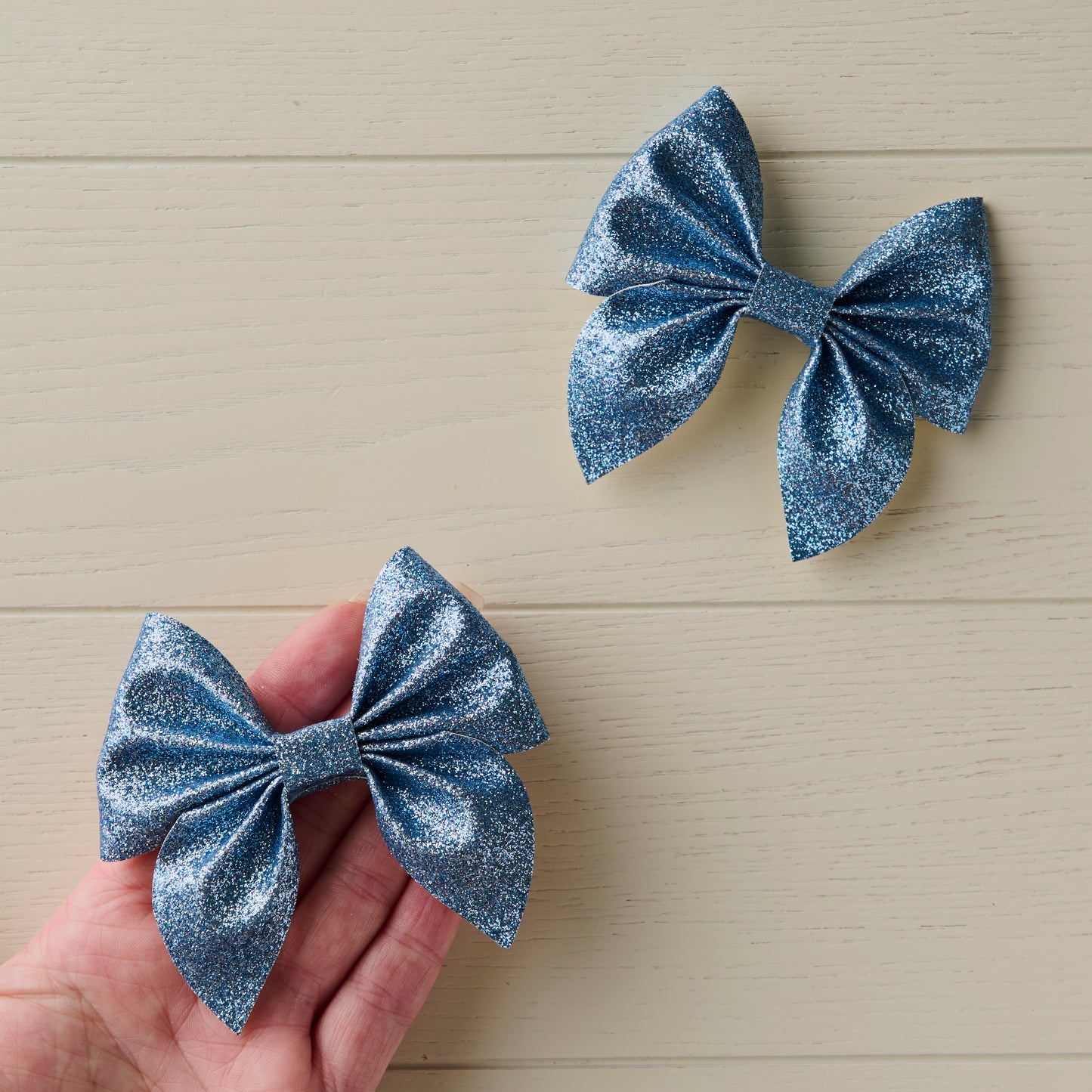 2 Steel Blue Glitter Hair Bows
