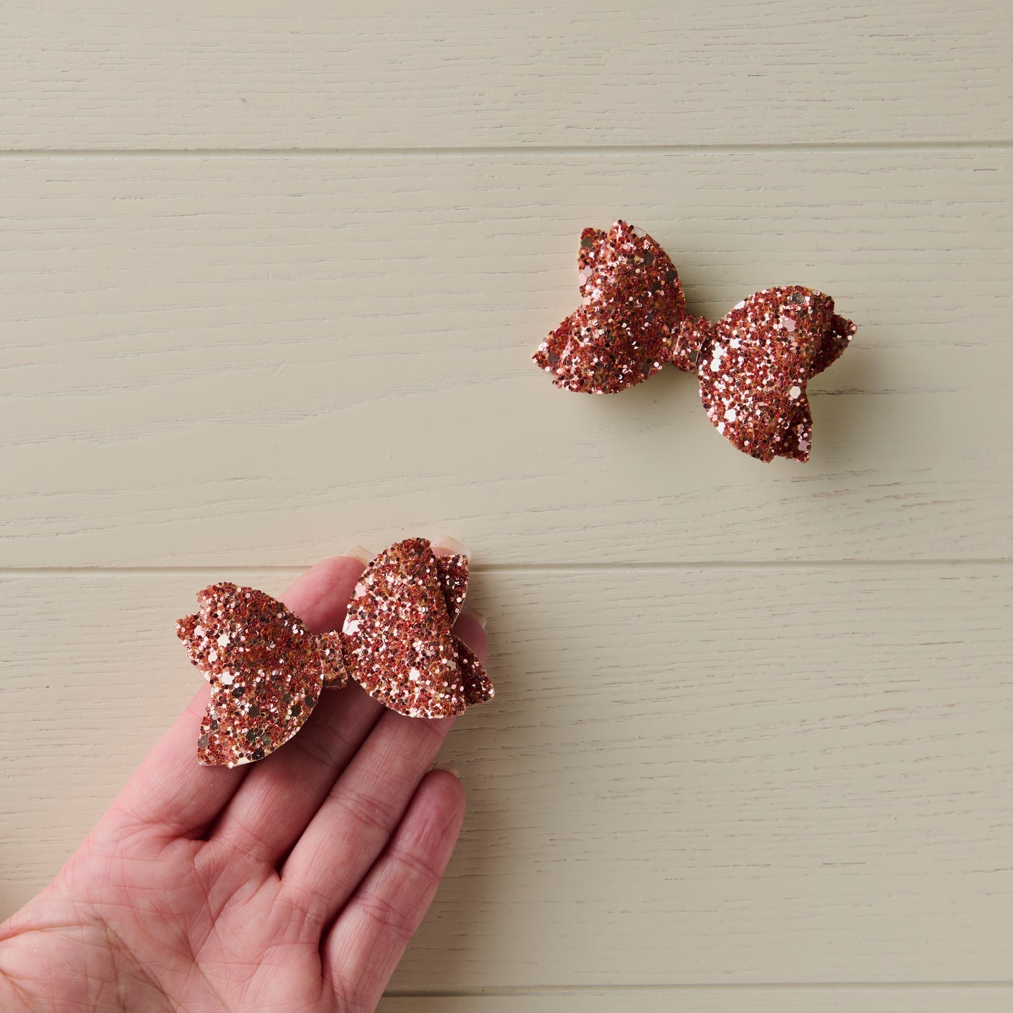 2 Rose Gold Jazz Glitter Mini Hair Bows