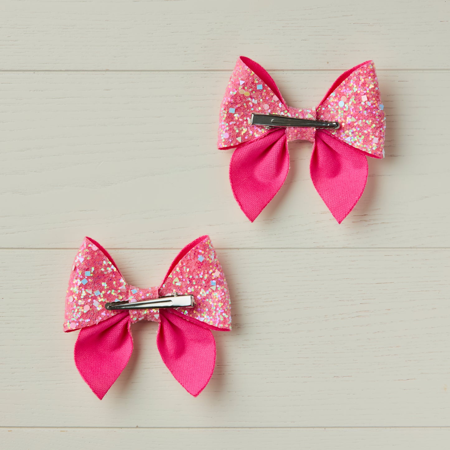 2 AB Pink Chunky Glitter Hair Bows