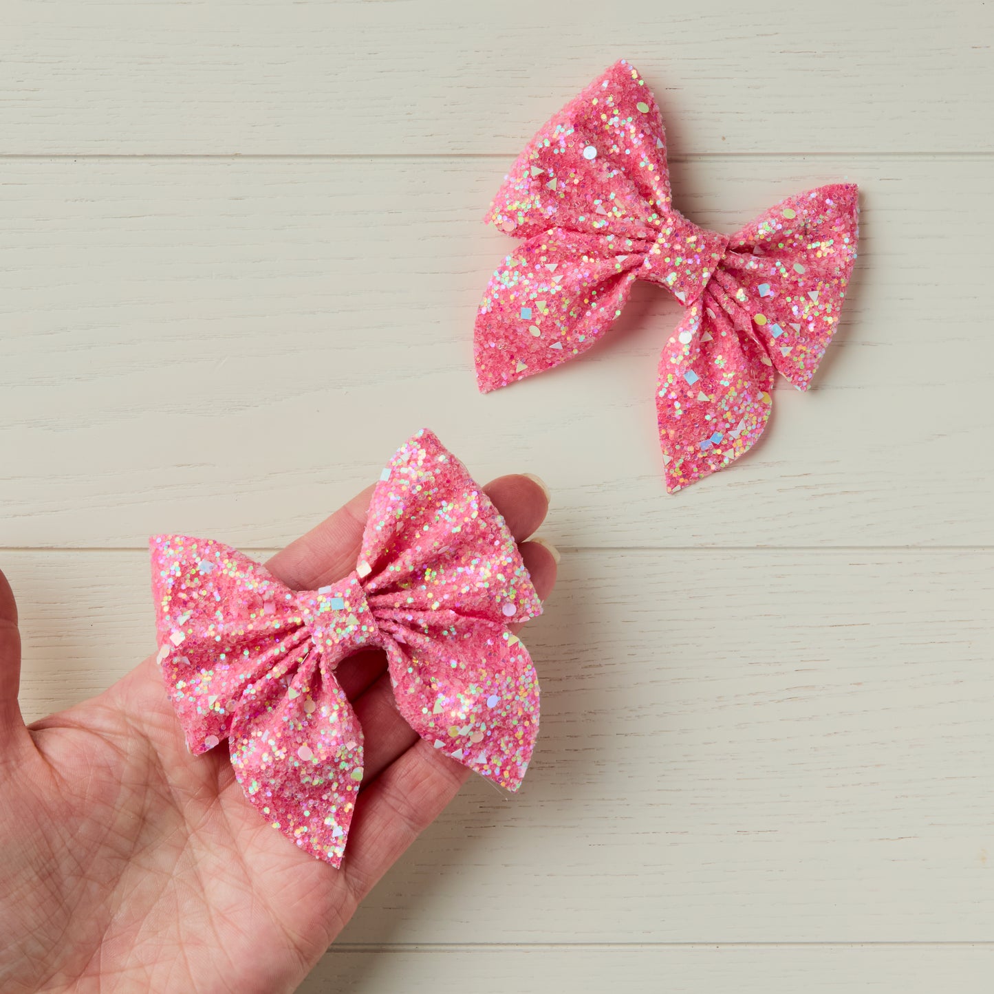2 AB Pink Chunky Glitter Hair Bows