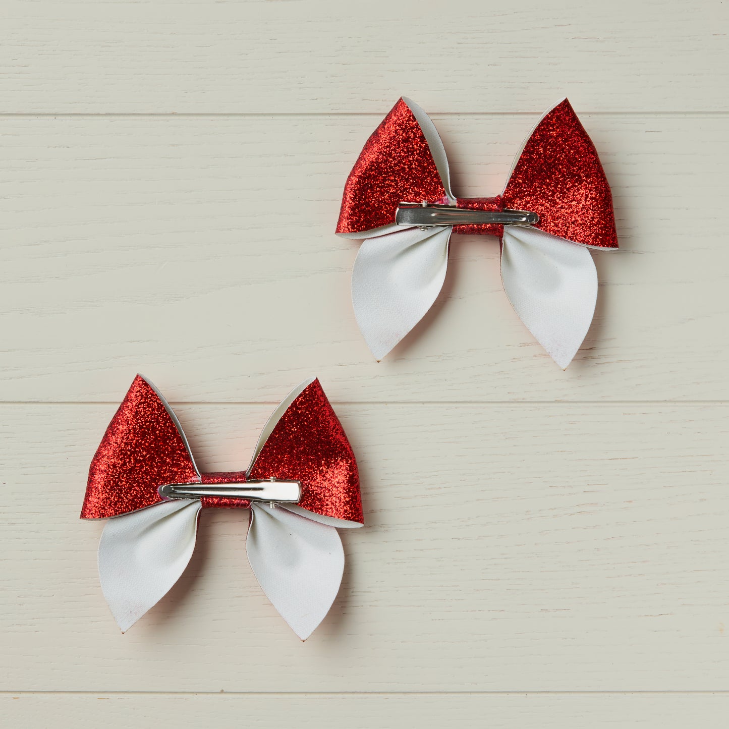 2 Red Glitter Hair Bows
