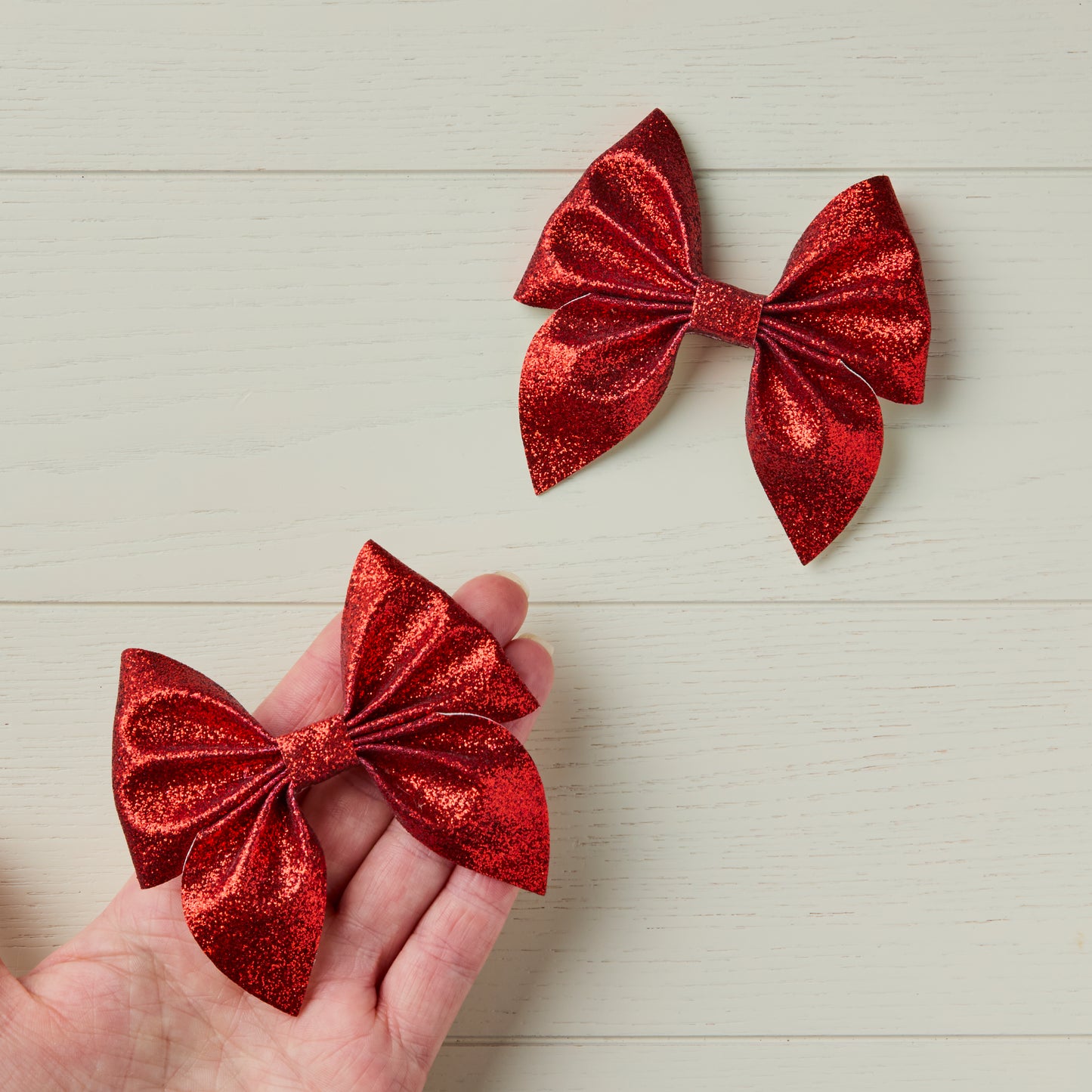 2 Red Glitter Hair Bows
