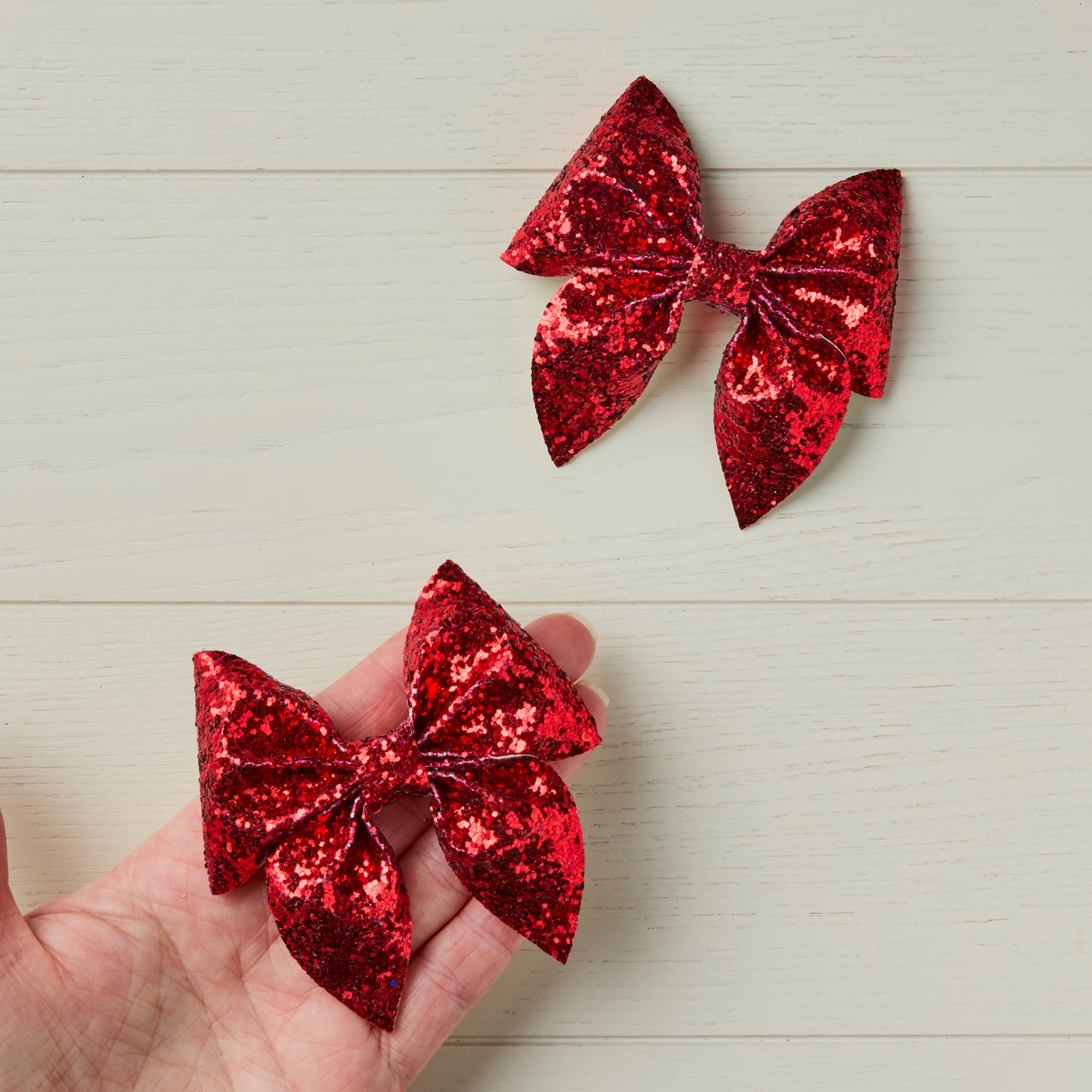 2 Red Chunky Glitter Hair Bows