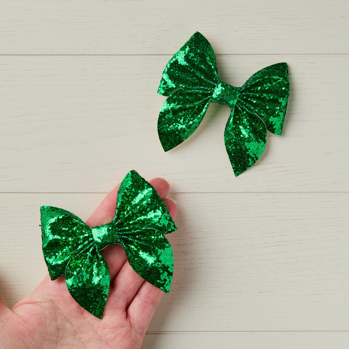 2 Green Chunky Glitter Hair Bows