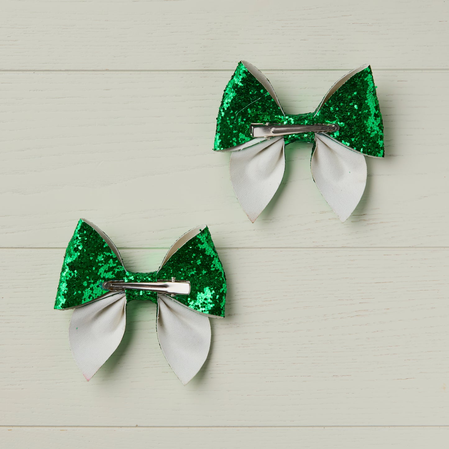2 Green Chunky Glitter Hair Bows