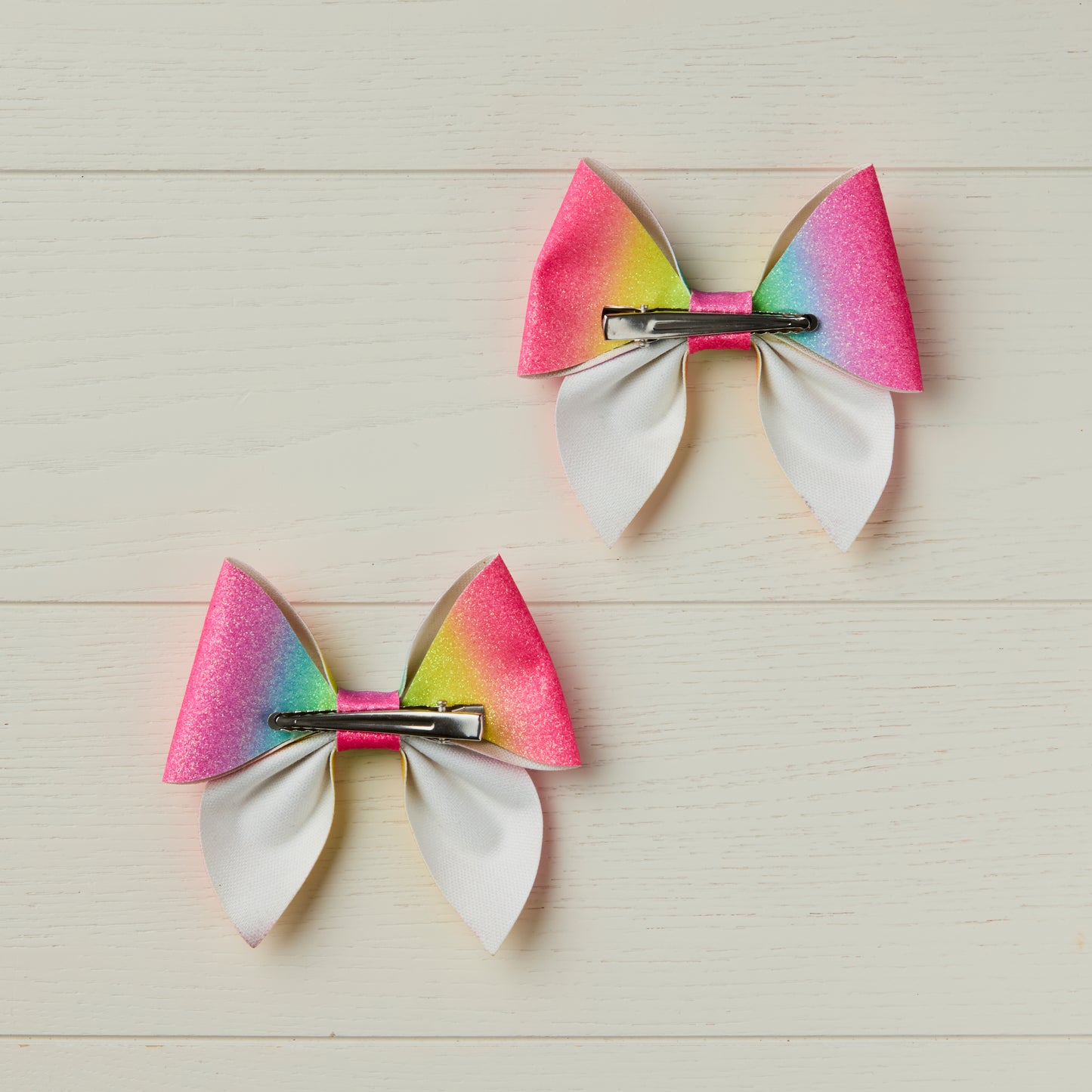 2 Neon Rainbow Glitter Hair Bows