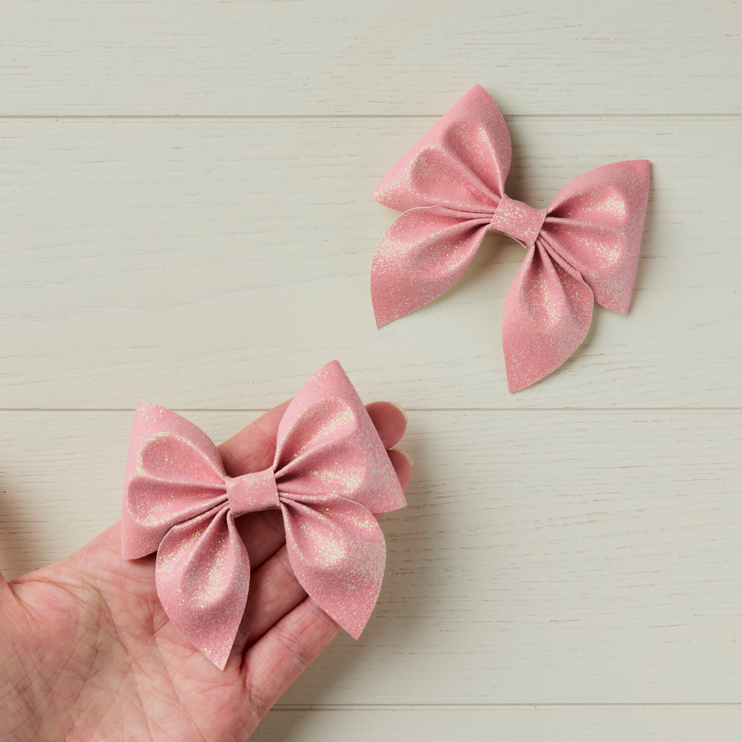 2 Pastel Pink Glitter Hair Bows