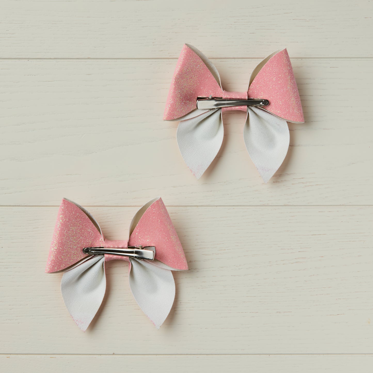 2 Pastel Pink Glitter Hair Bows