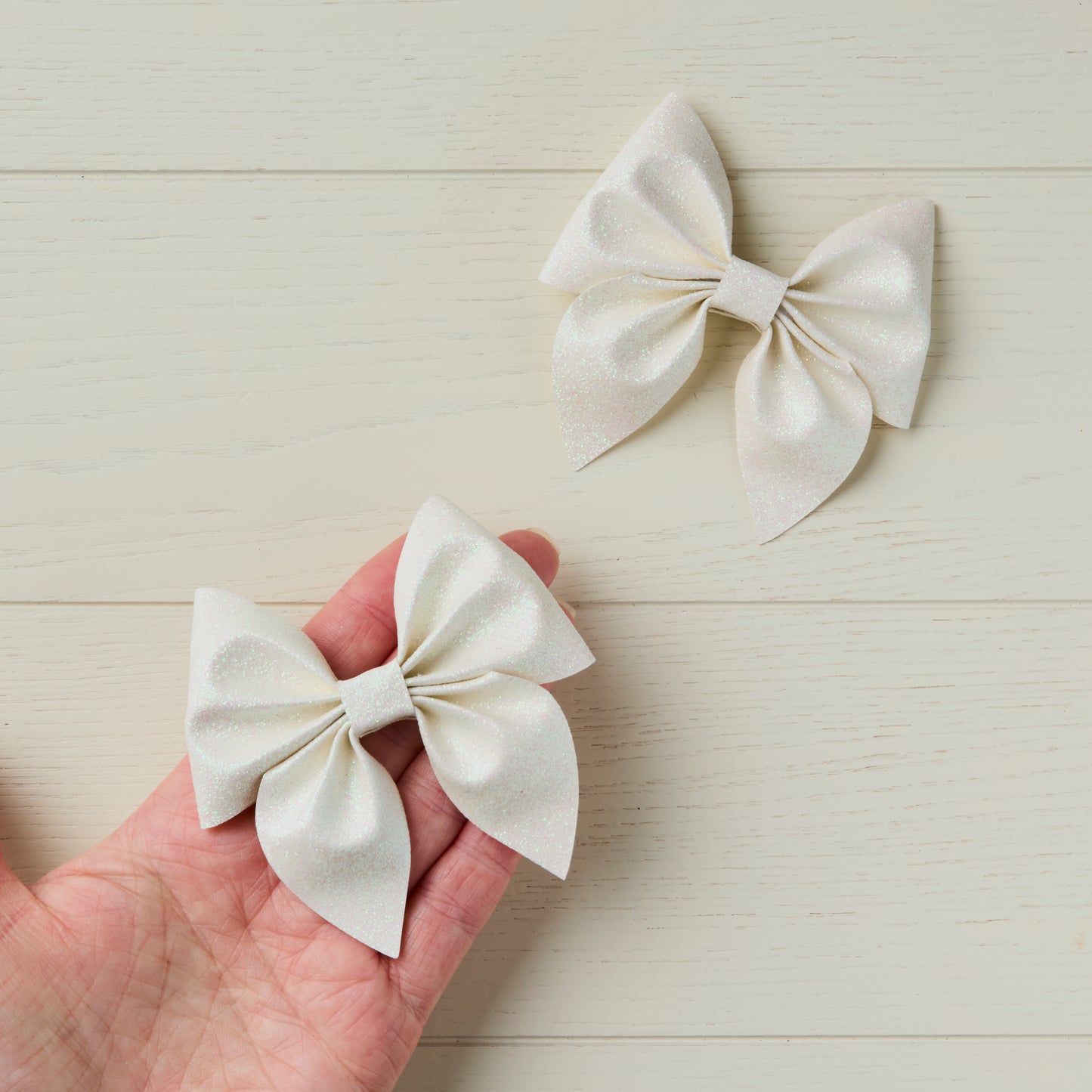 2 Sparkly White Glitter Hair Bows