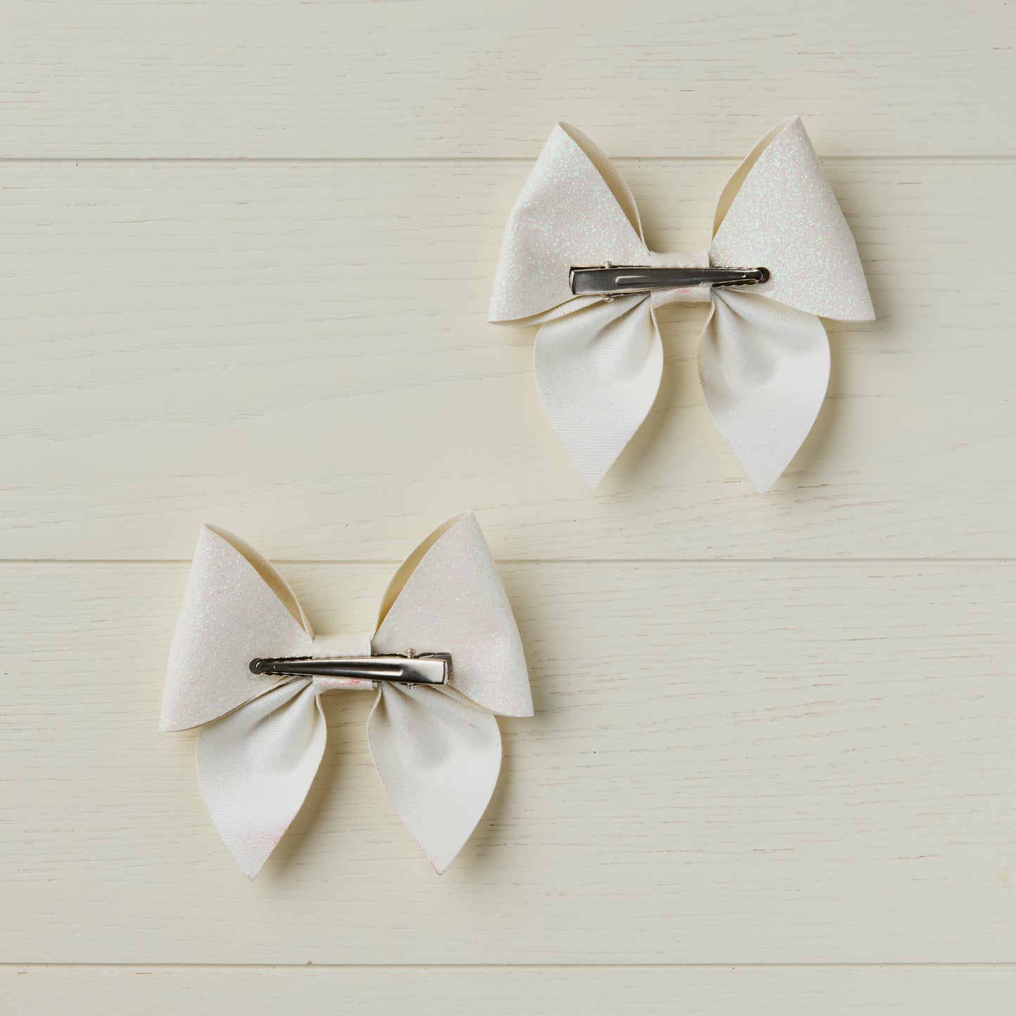 2 Sparkly White Glitter Hair Bows