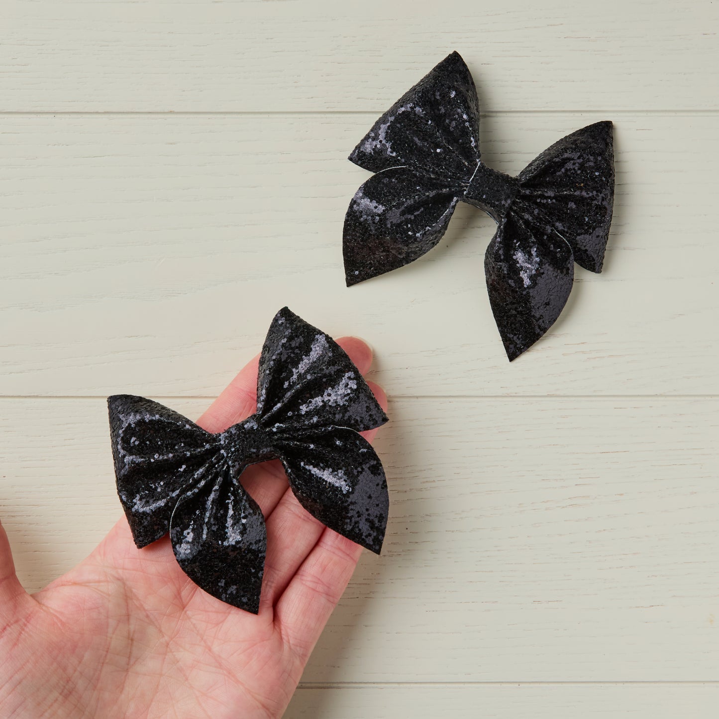 2 Black Chunky Glitter Hair Bows
