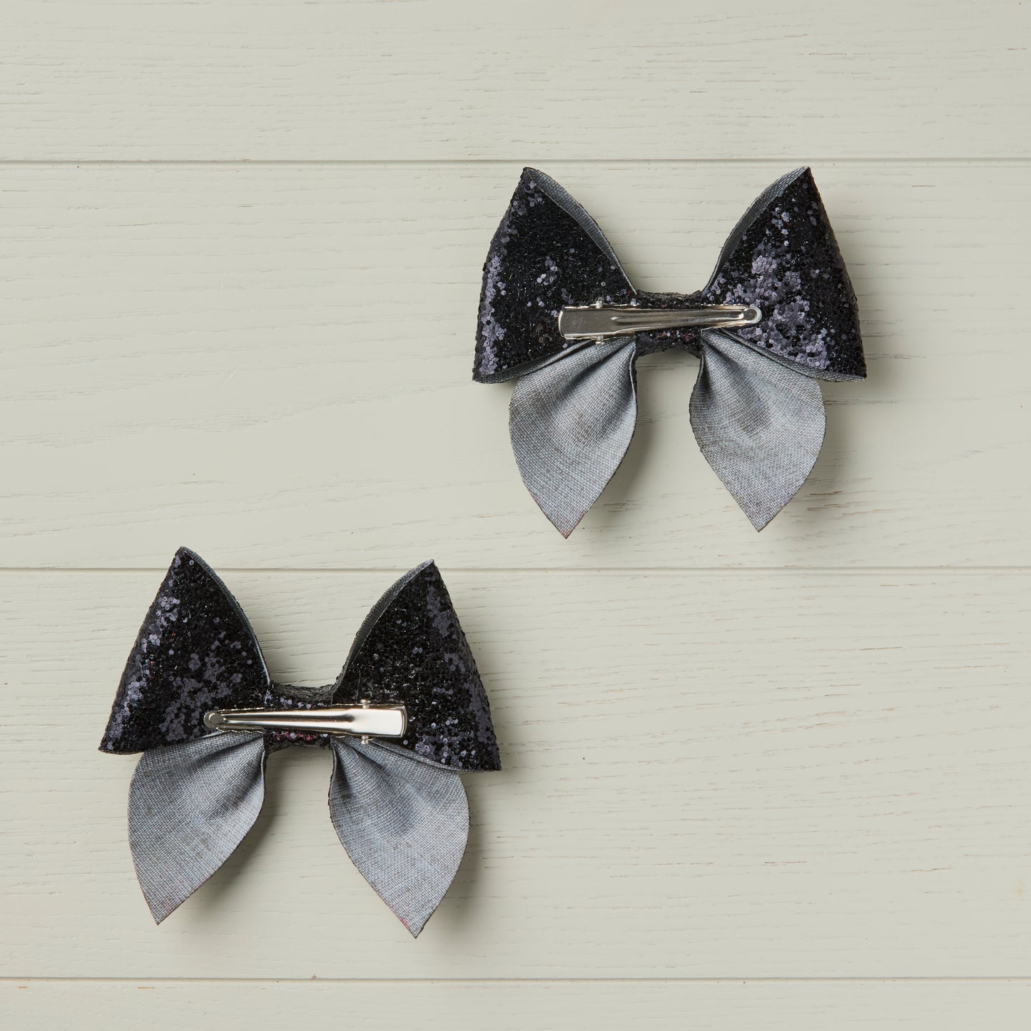 2 Black Chunky Glitter Hair Bows