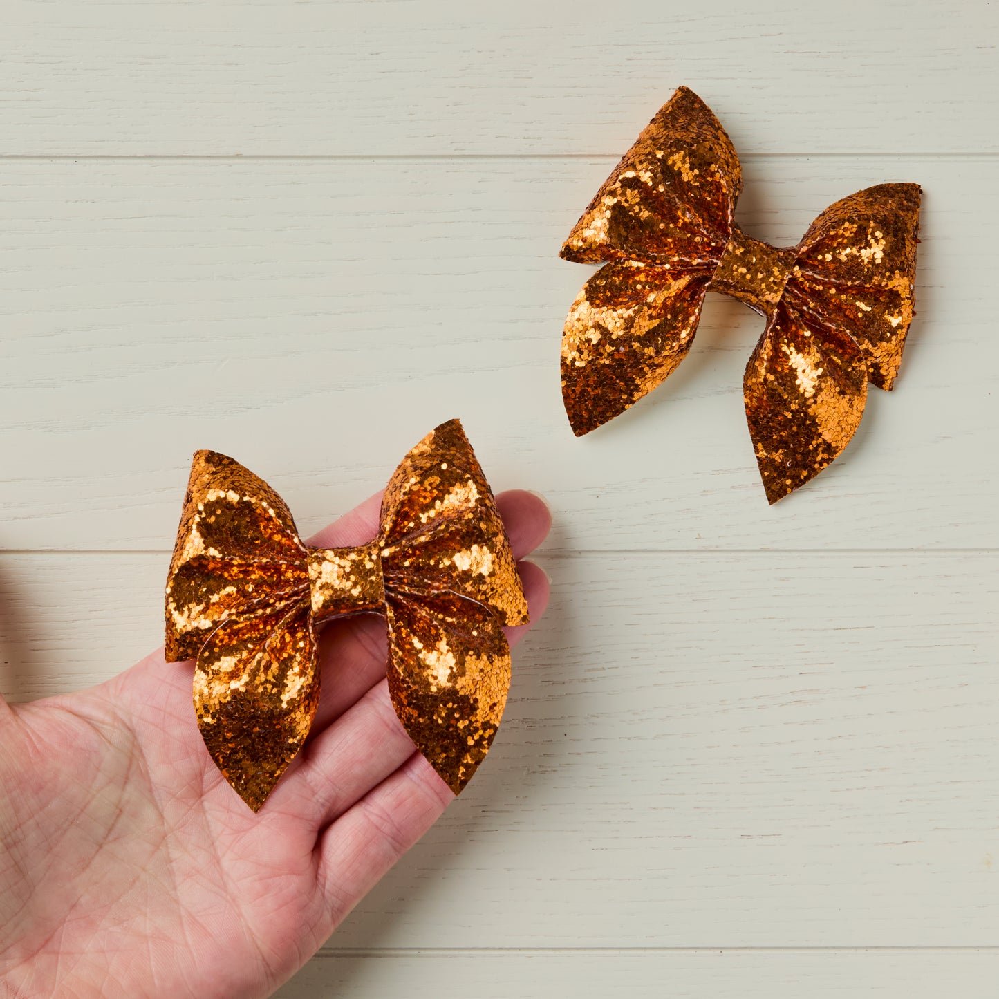 2 Orange Chunky Glitter Hair Bows