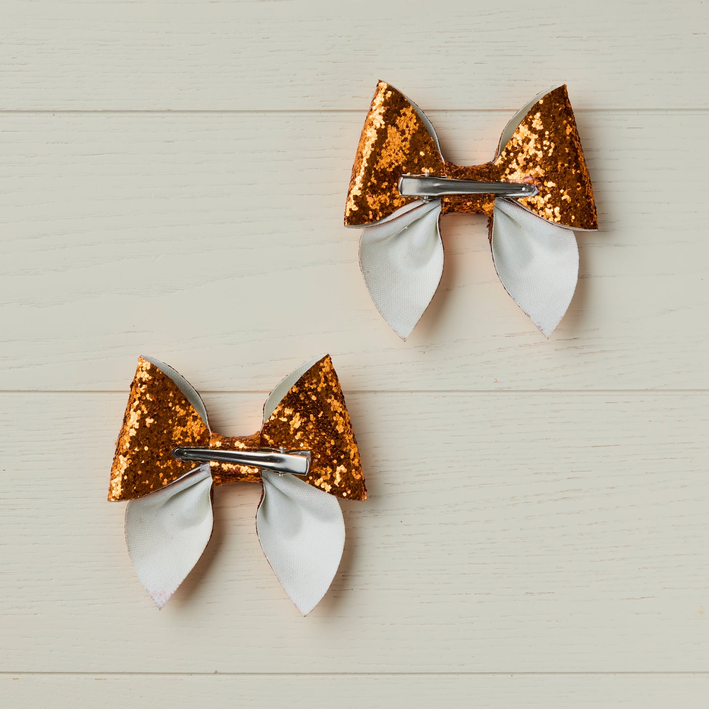 2 Orange Chunky Glitter Hair Bows