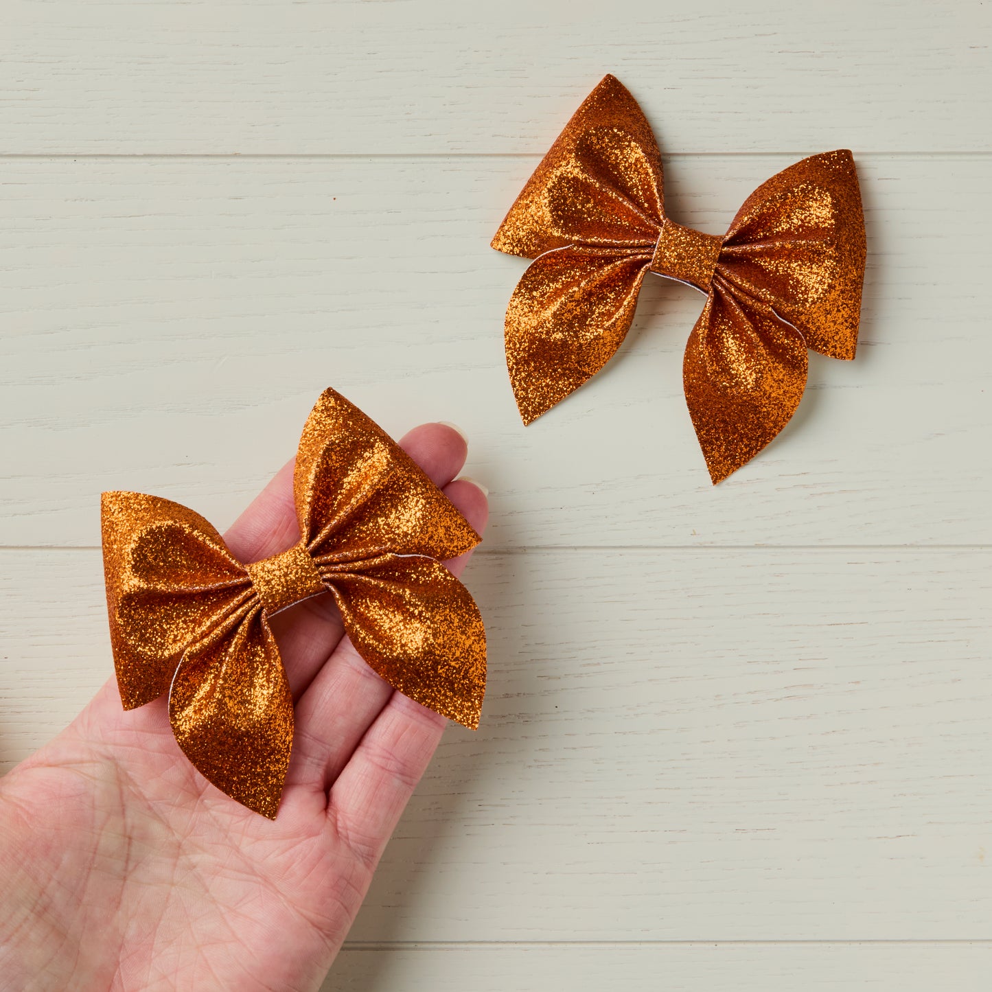 2 Orange Glitter Hair Bows