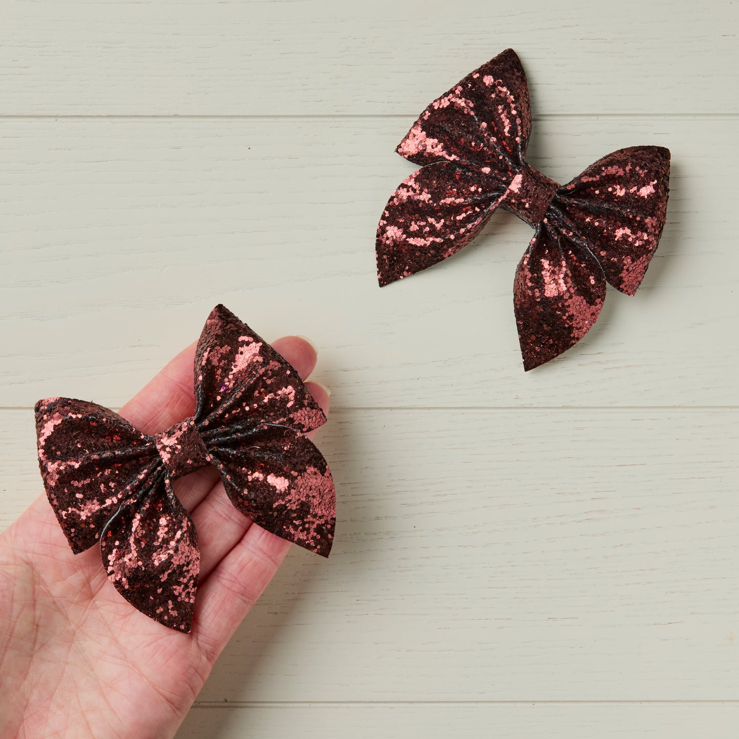 2 Chestnut Brown Chunky Glitter Hair Bows