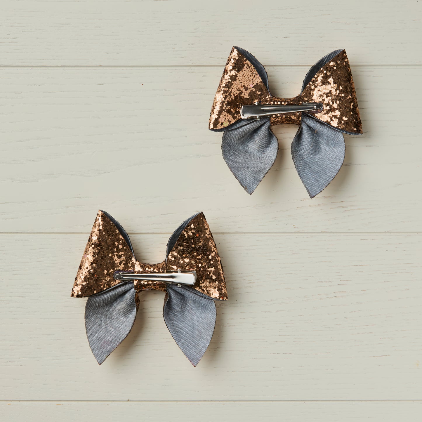 2 Bronze Chunky Glitter Hair Bows