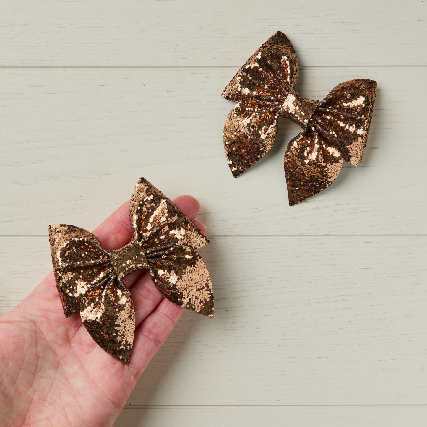 2 Bronze Chunky Glitter Hair Bows