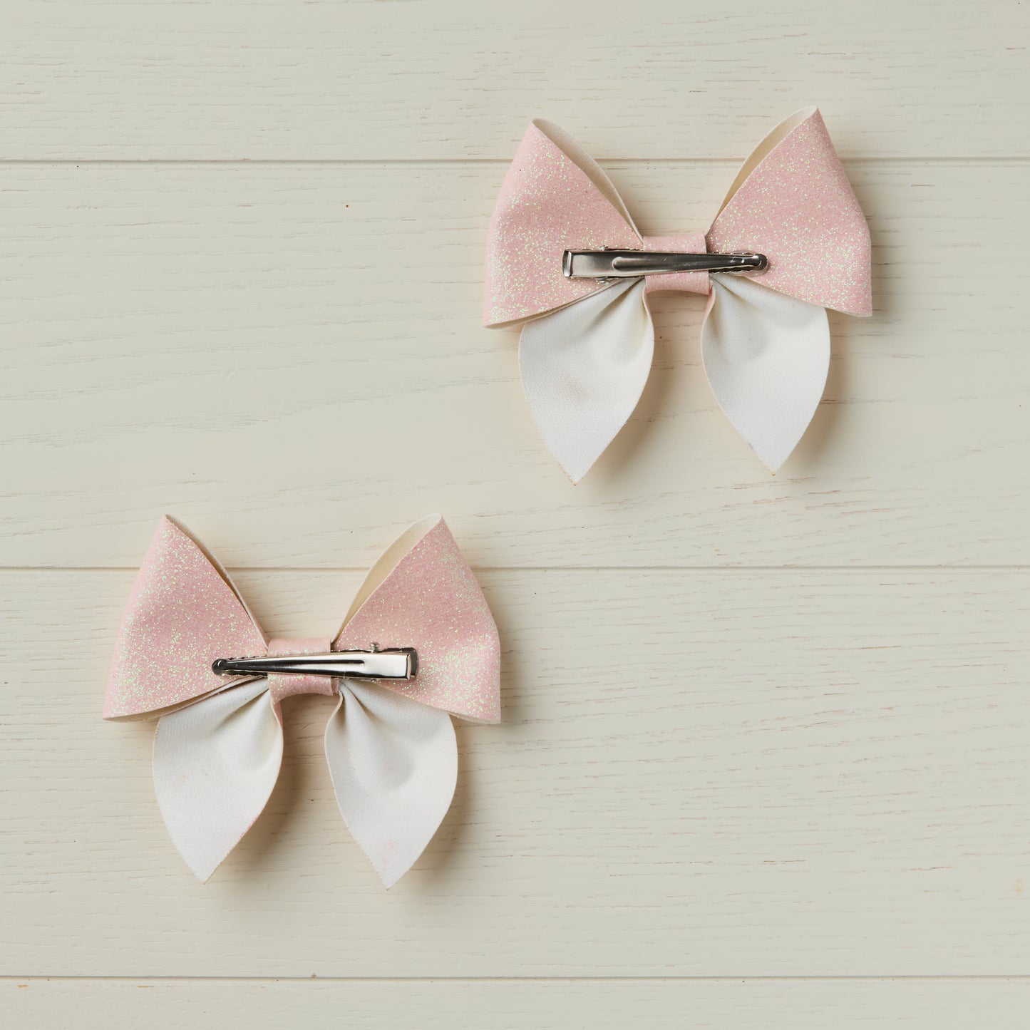 2 Pale Pink Glitter Hair Bows