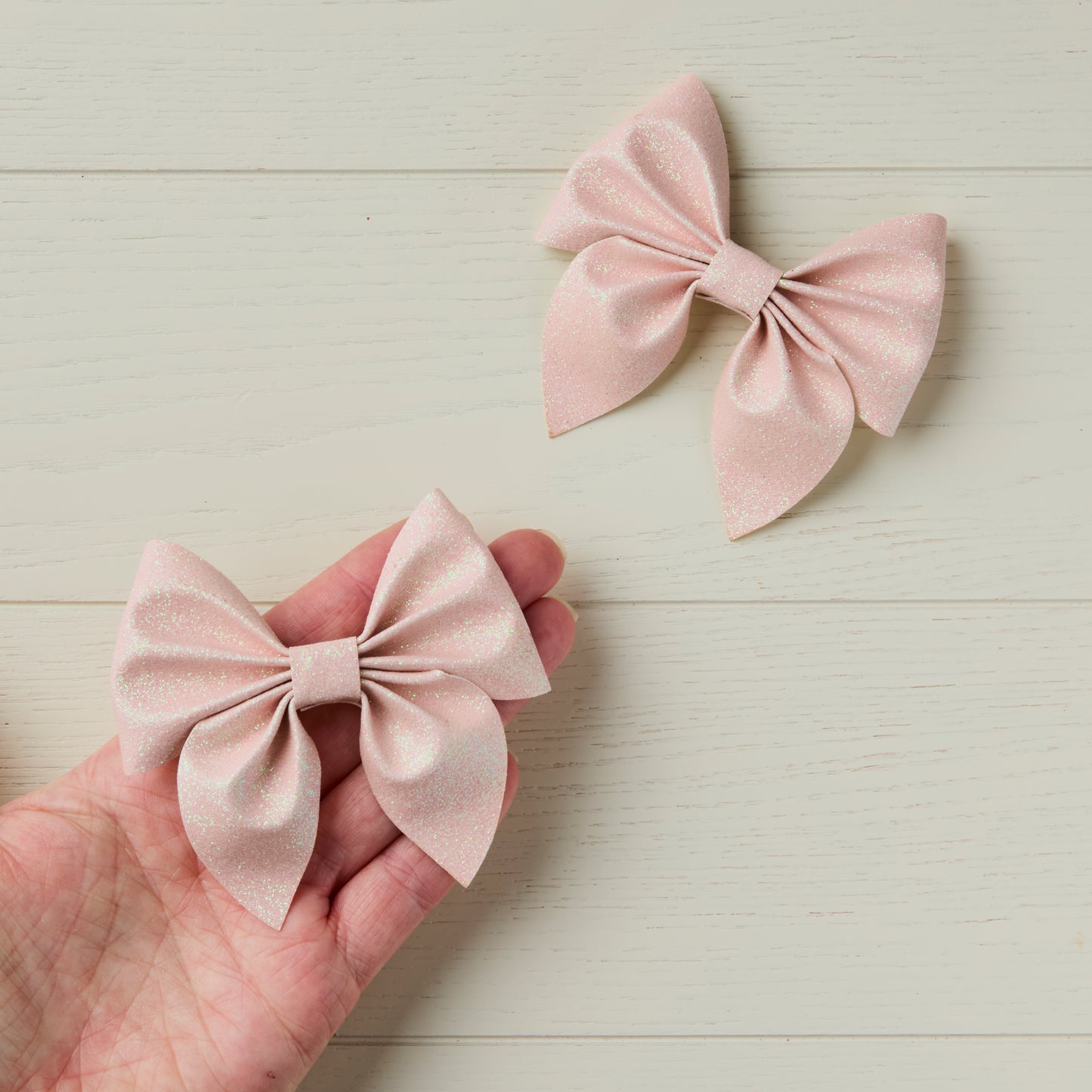 2 Pale Pink Glitter Hair Bows