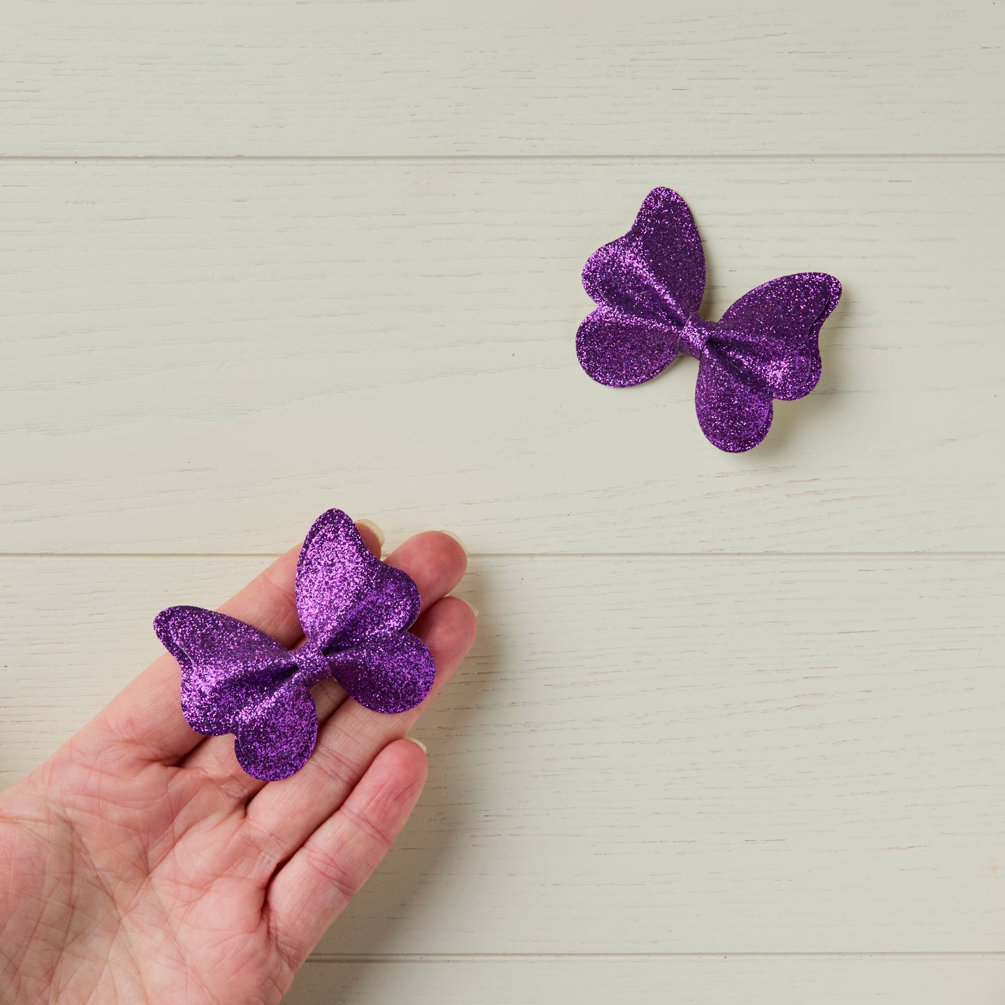 2 Purple Glitter Butterfly Clips