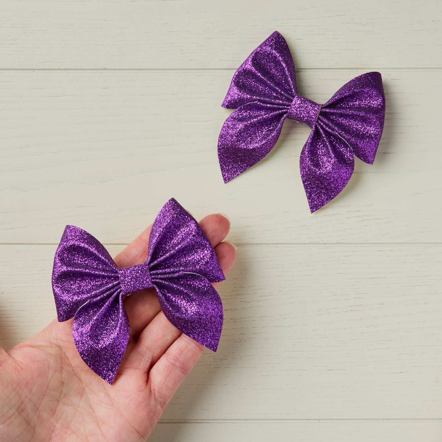 2 Purple Glitter Hair Bows