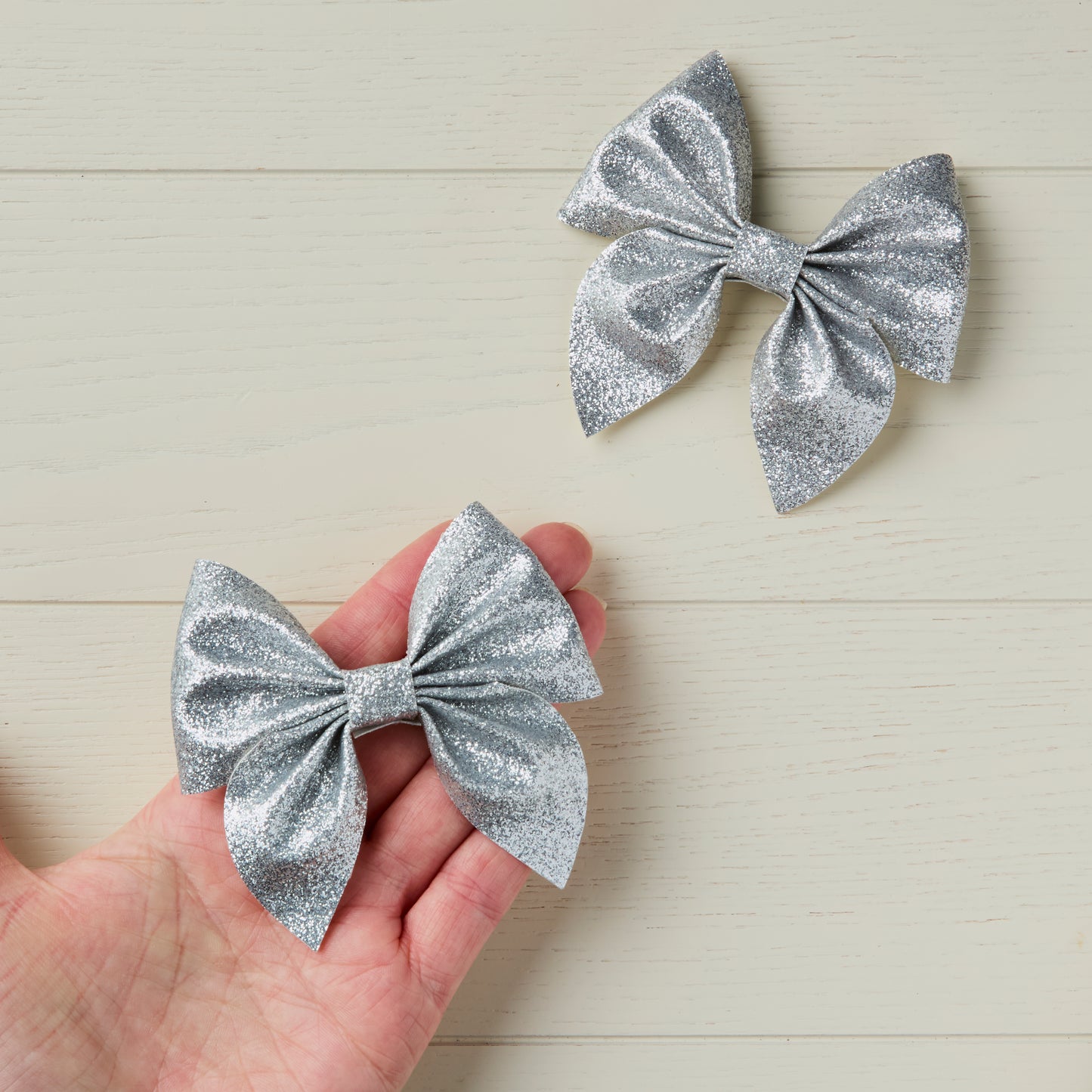 2 Silver Glitter Hair Bows
