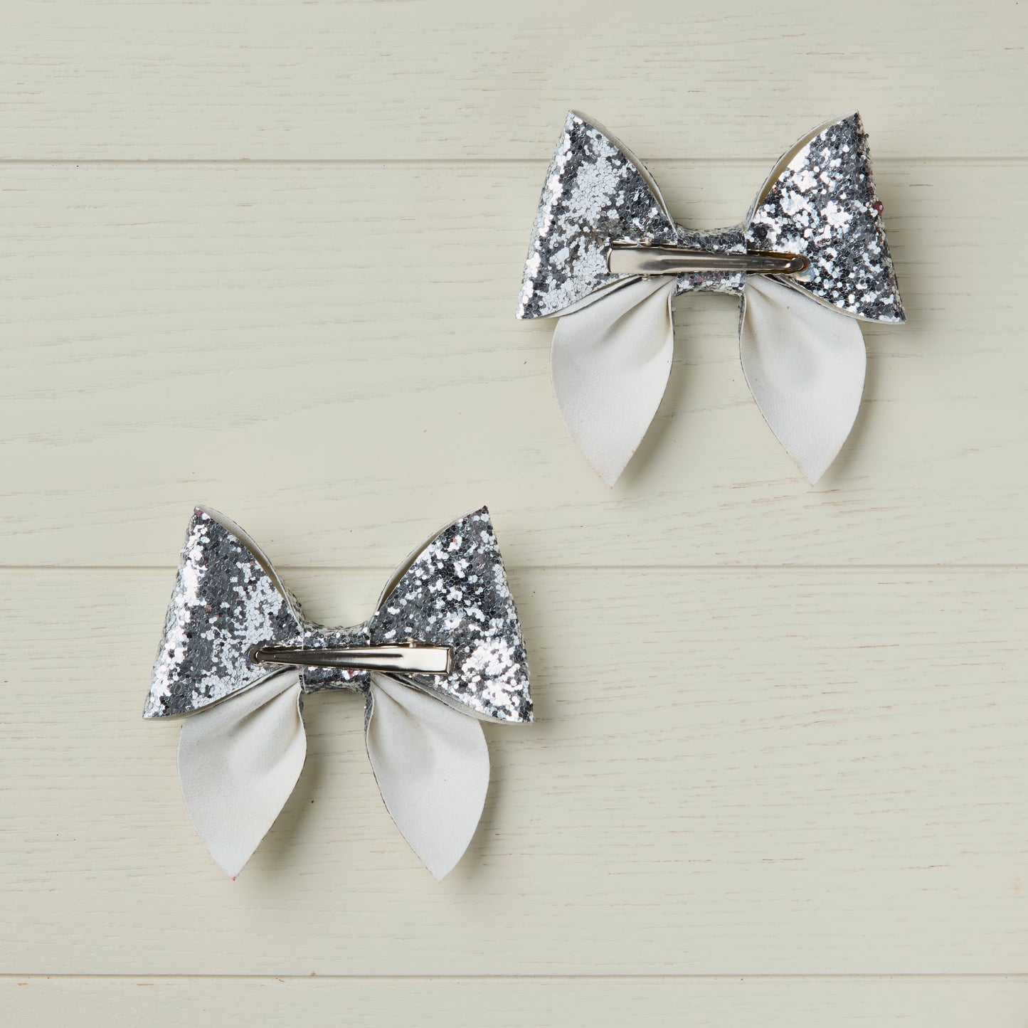 2 Silver Chunky Glitter Hair Bows