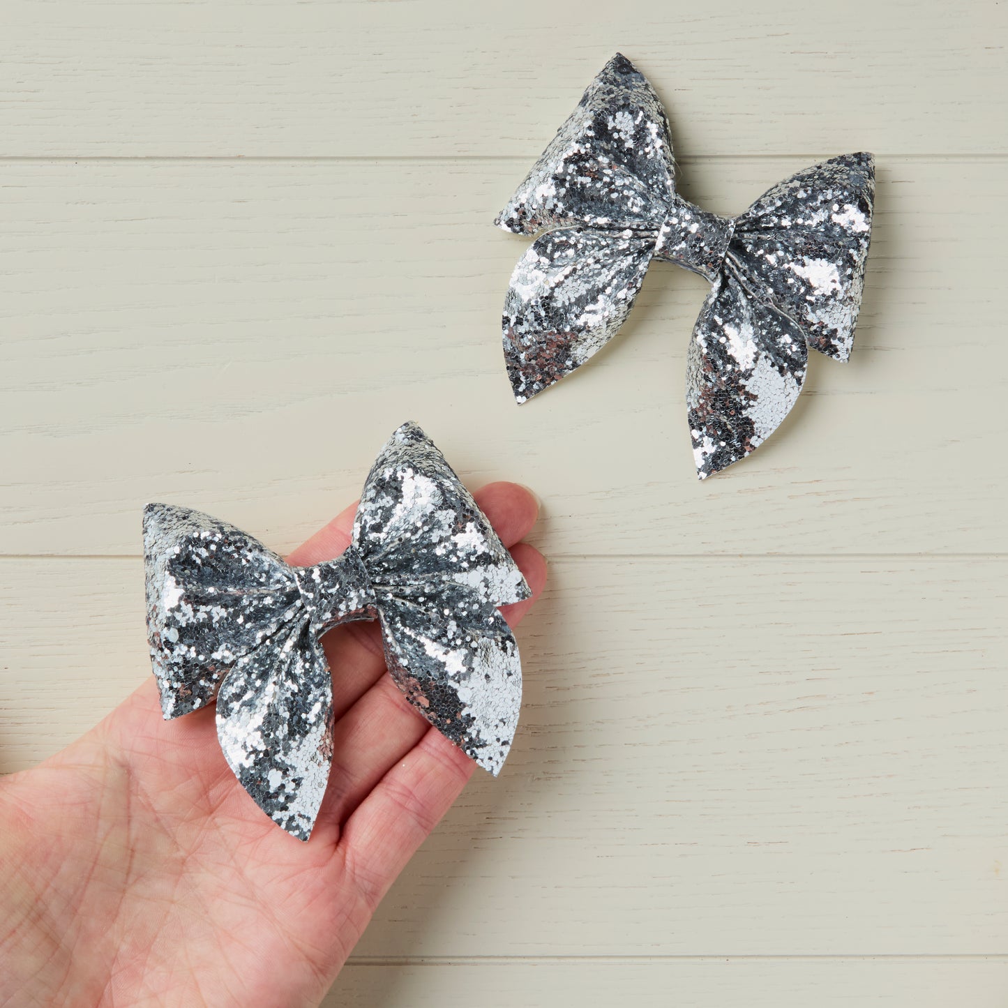 2 Silver Chunky Glitter Hair Bows