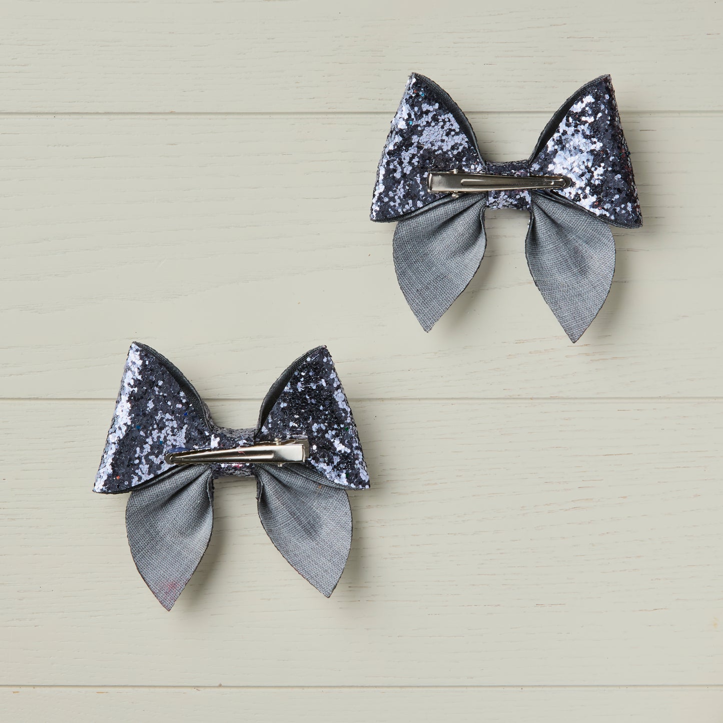 2 Dark Silver Chunky Glitter Hair Bows