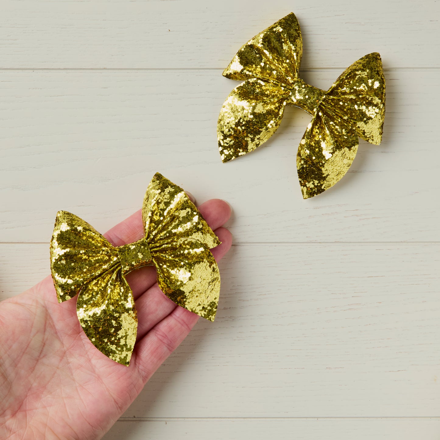 2 Bright Gold Chunky Glitter Hair Bows