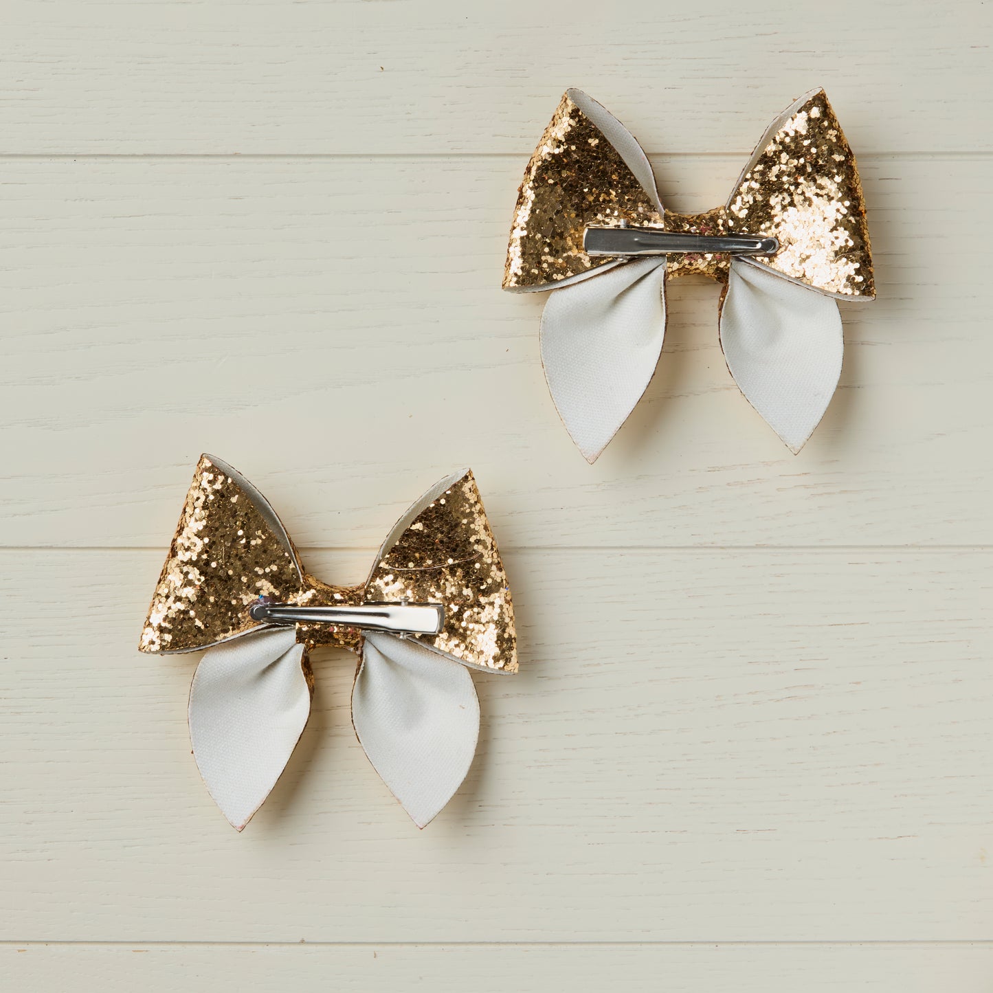 2 Gold Chunky Glitter Hair Bows