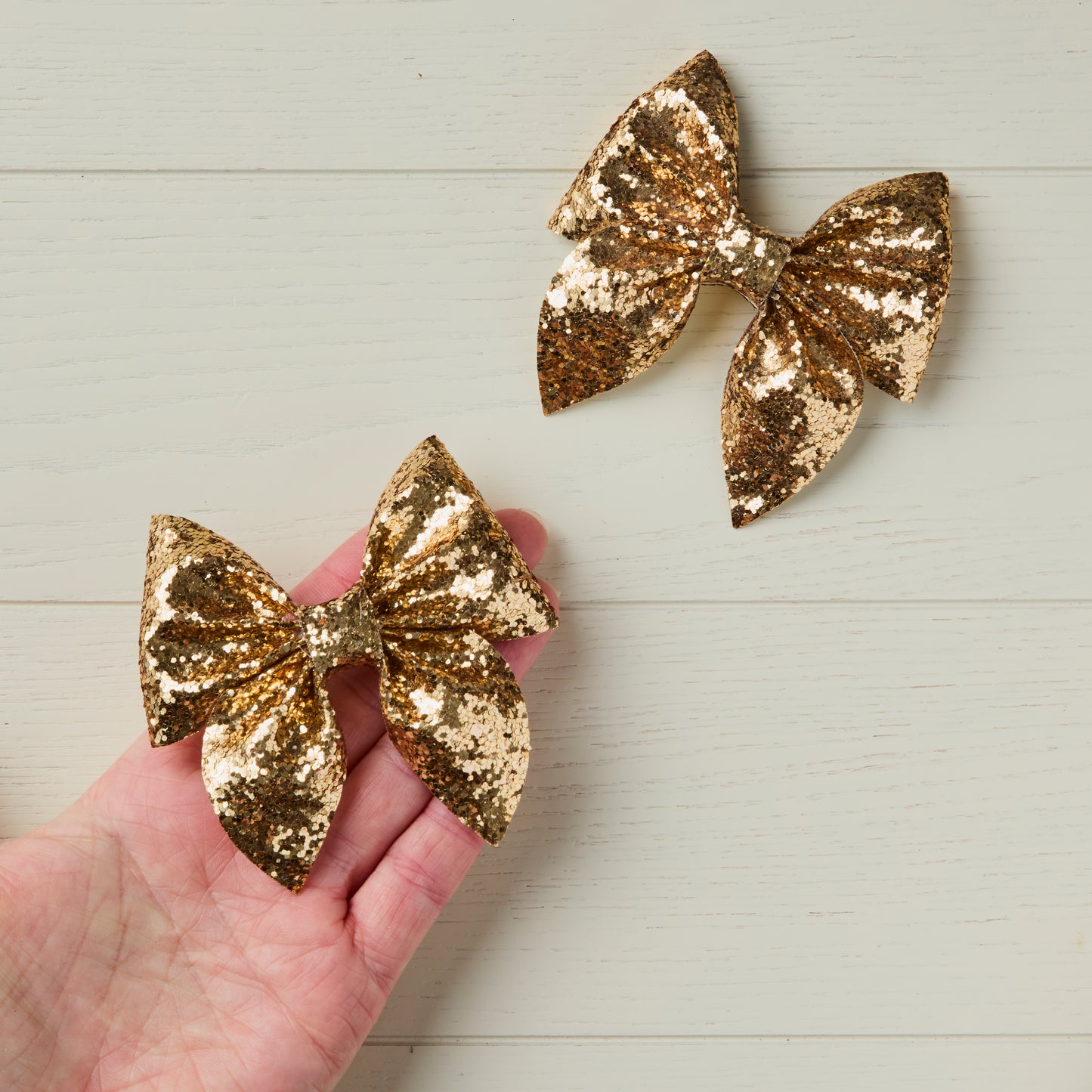 2 Gold Chunky Glitter Hair Bows