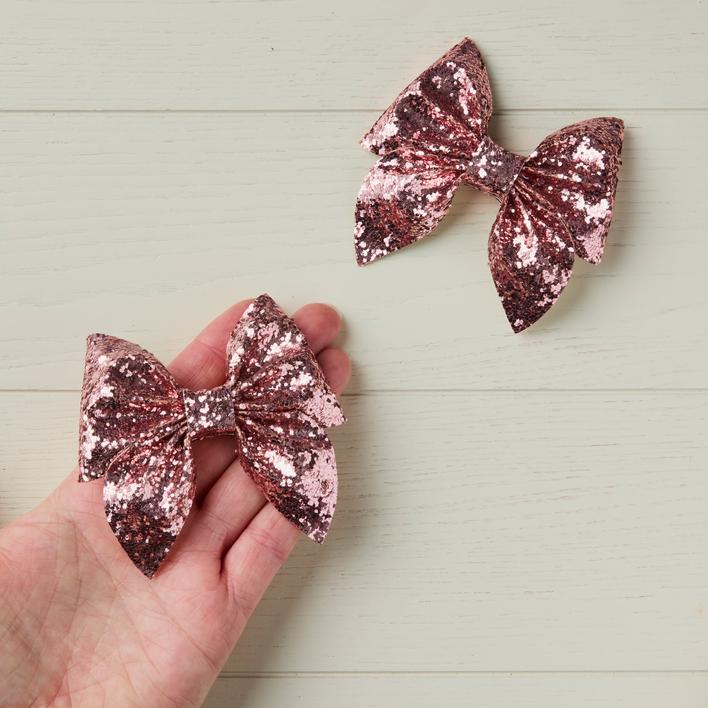 2 Rose Gold Chunky Glitter Hair Bows