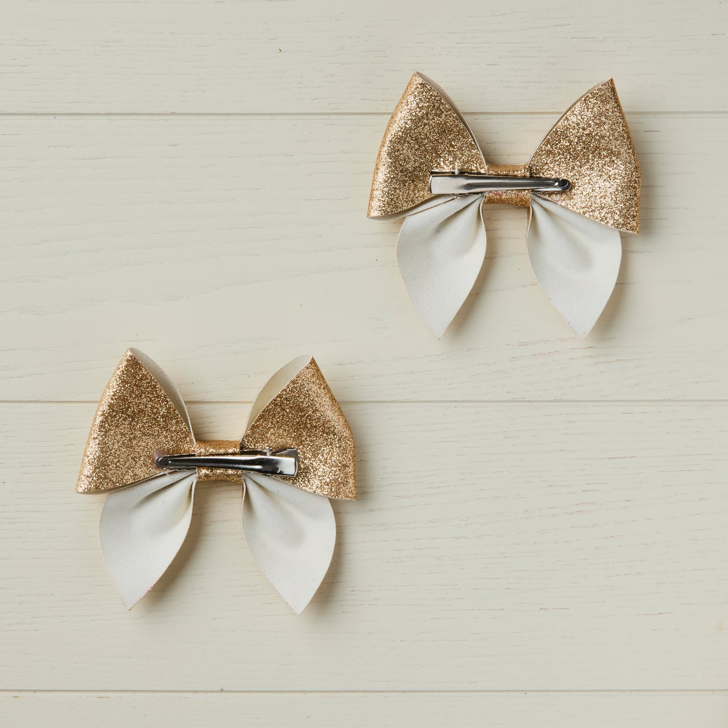 2 Old Gold Glitter Hair Bows