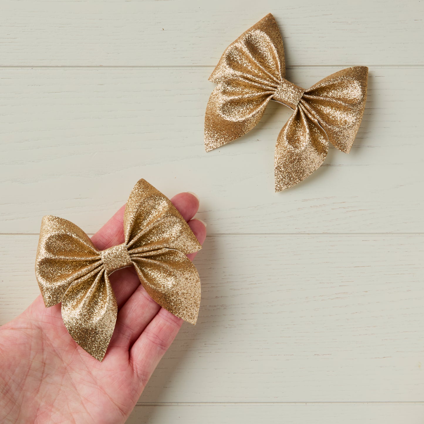 2 Old Gold Glitter Hair Bows