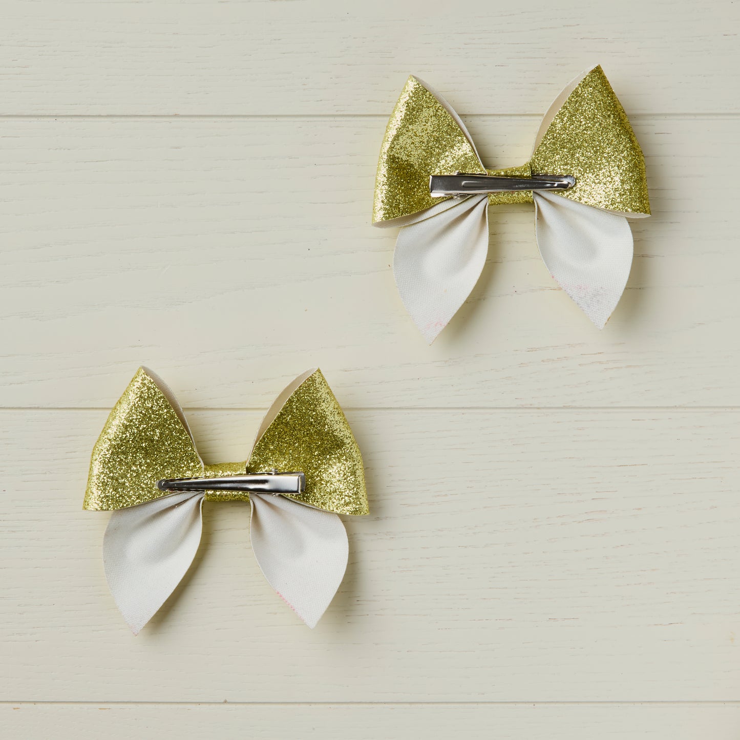 2 Pale Gold Glitter Hair Bows