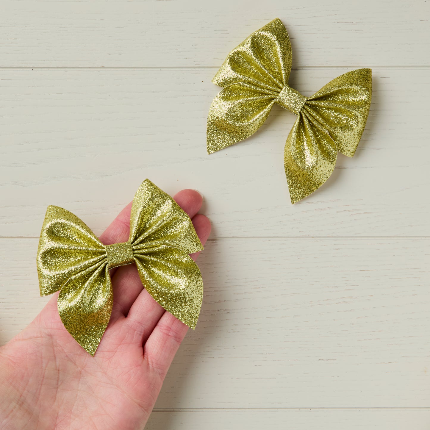2 Pale Gold Glitter Hair Bows