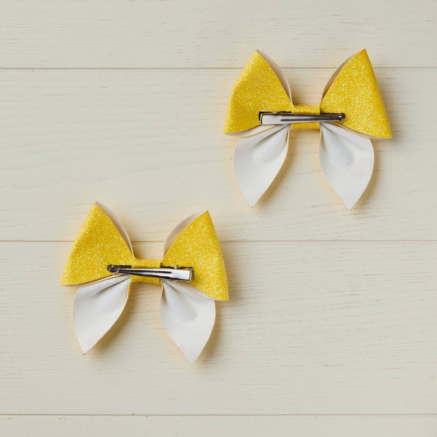 2 Sunshine Yellow Glitter Hair Bows