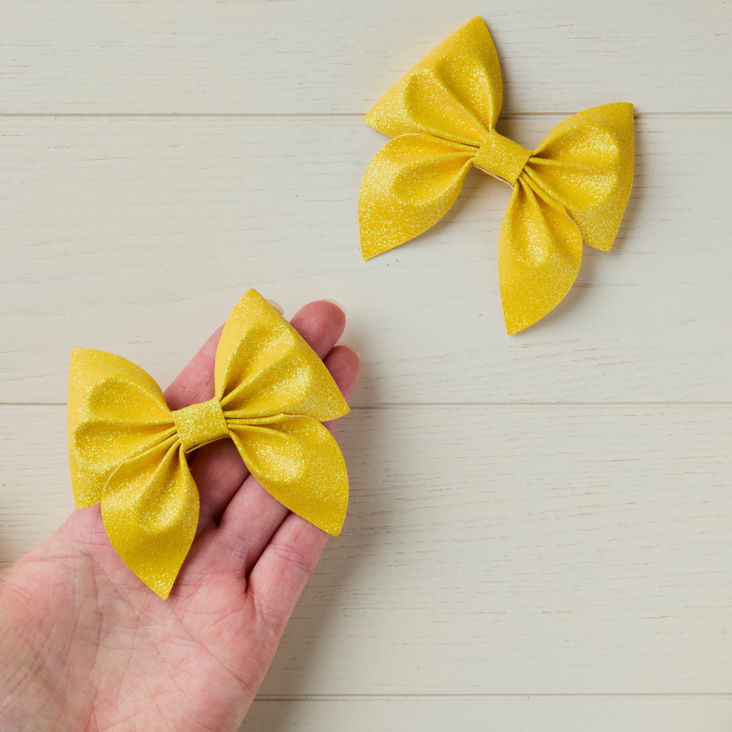 2 Sunshine Yellow Glitter Hair Bows
