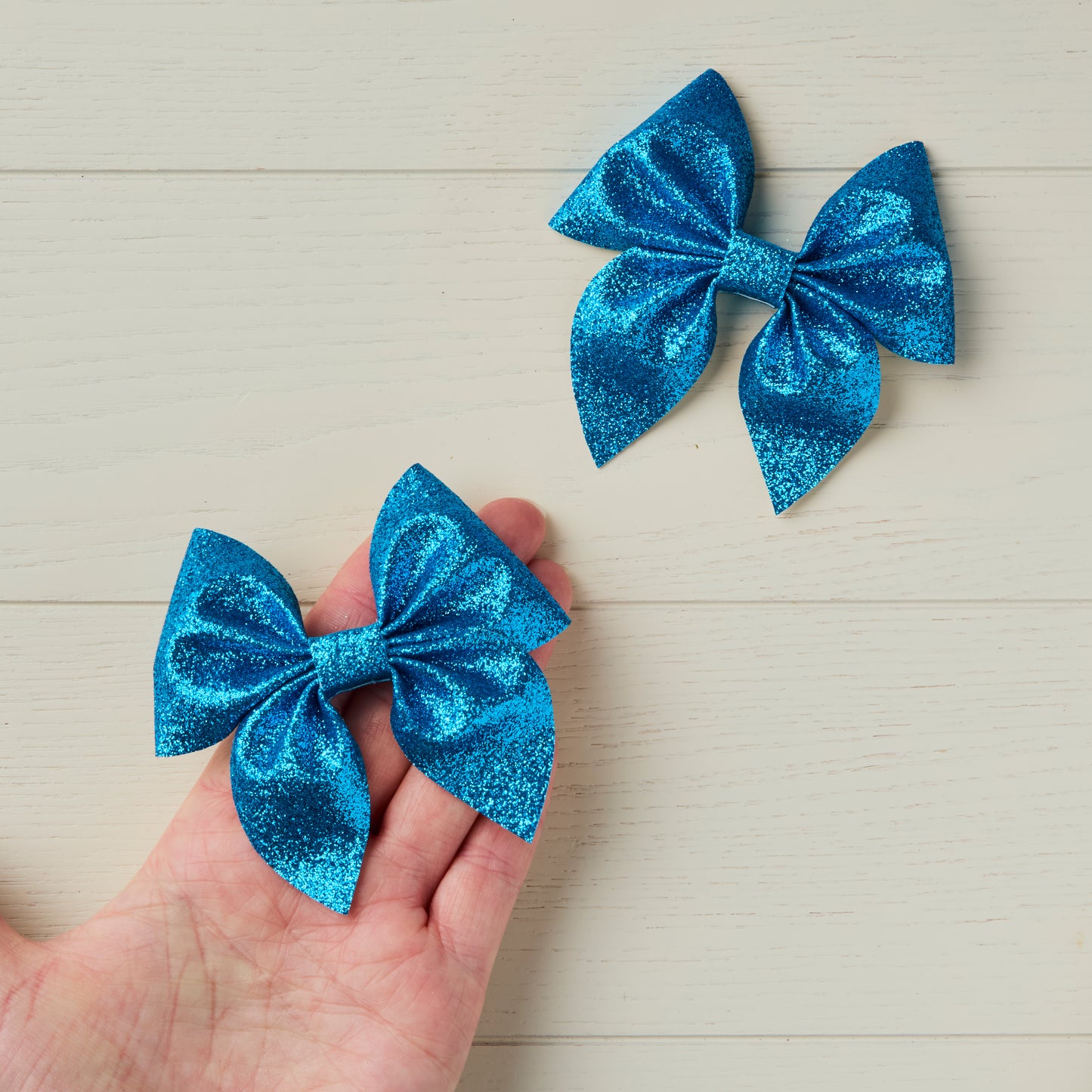 2 Kingfisher Blue Glitter Hair Bows