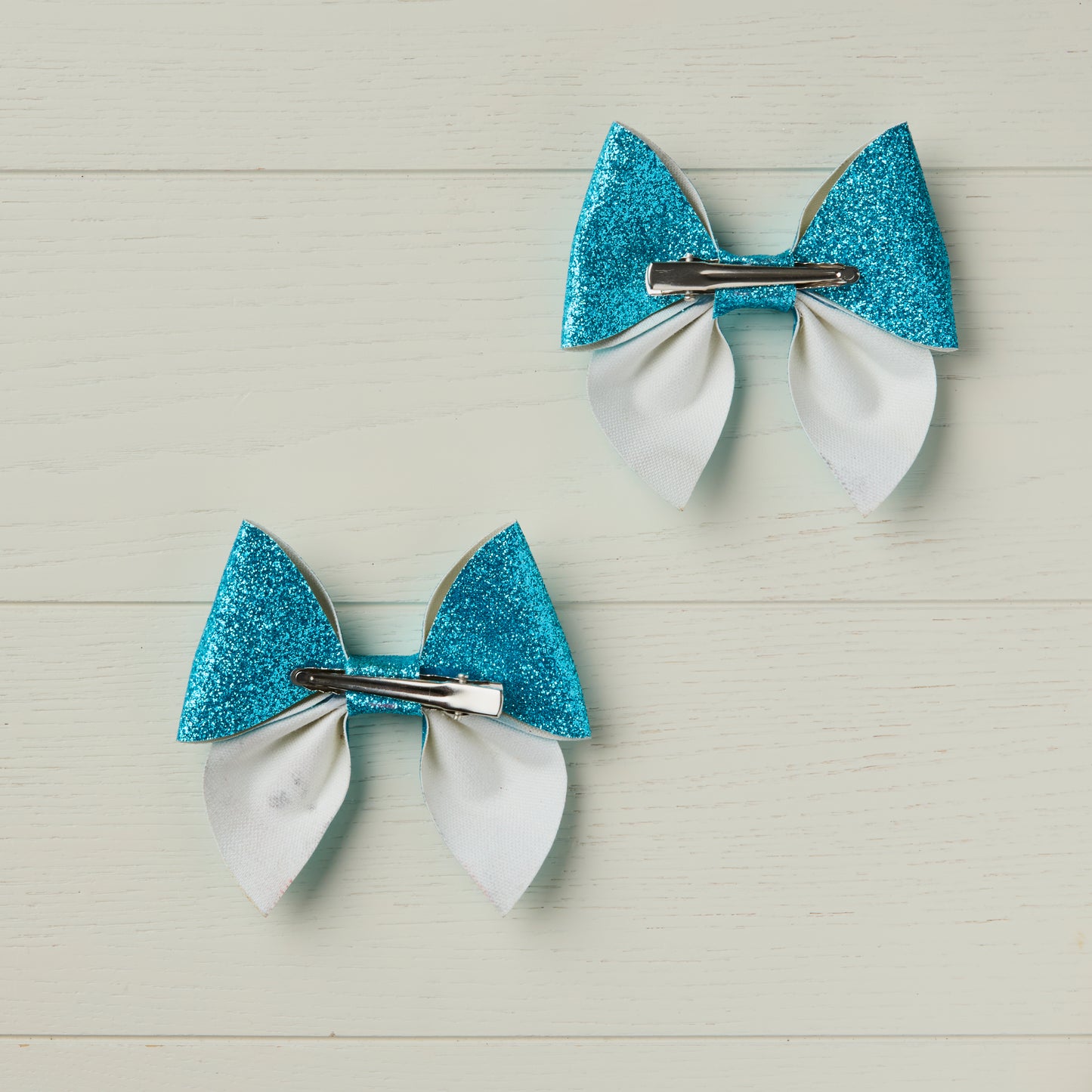 2 Turquoise Blue Glitter Hair Bows