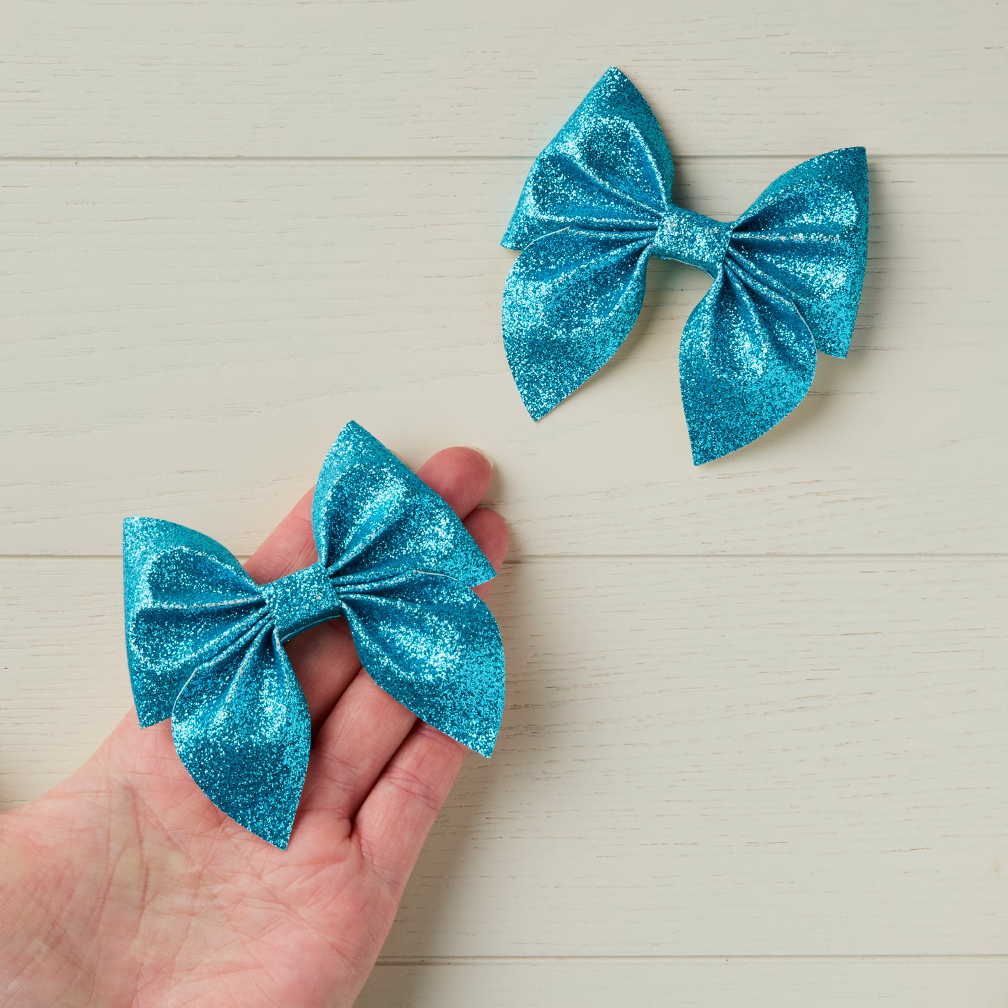 2 Turquoise Blue Glitter Hair Bows