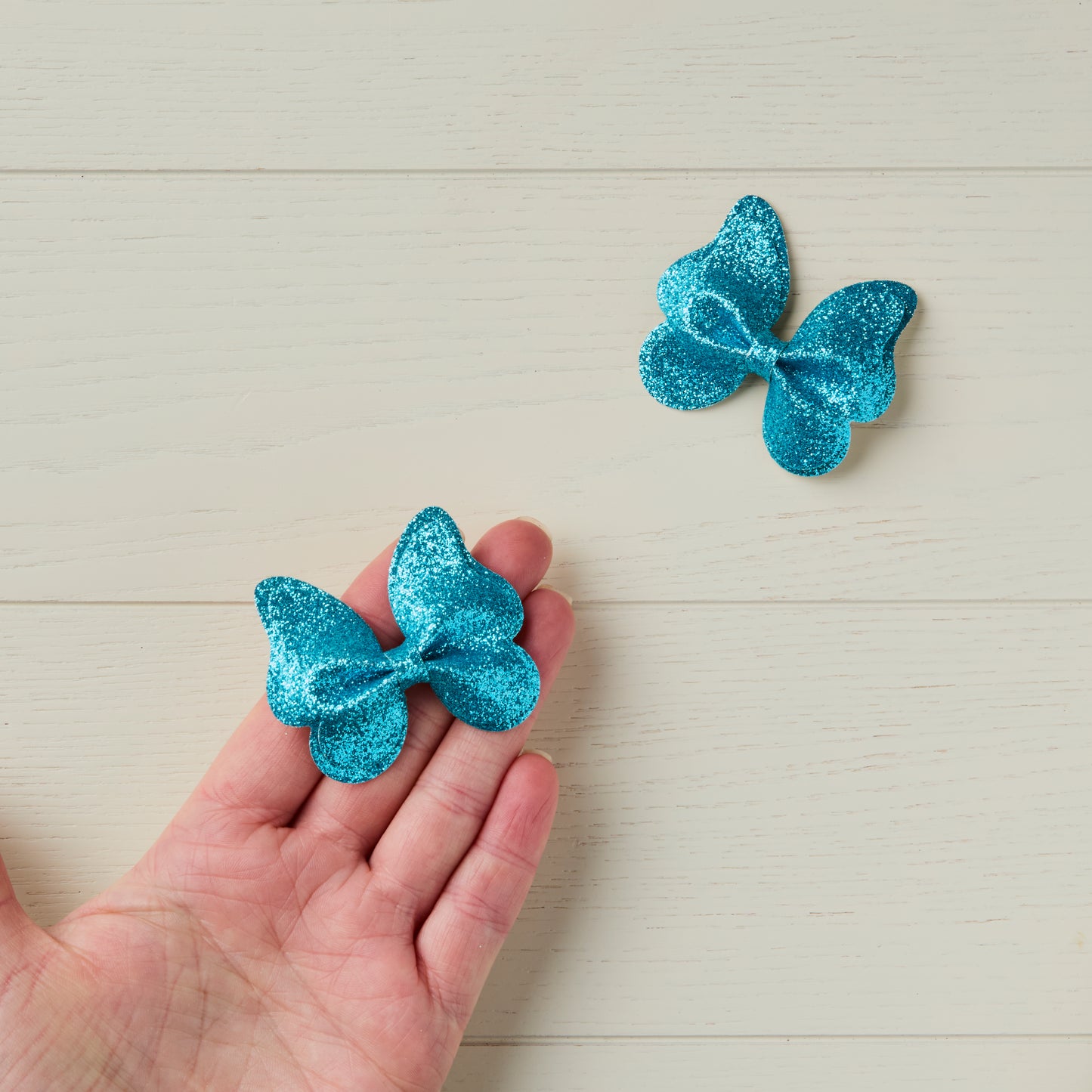 2 Turquoise Blue Glitter Butterfly Clips