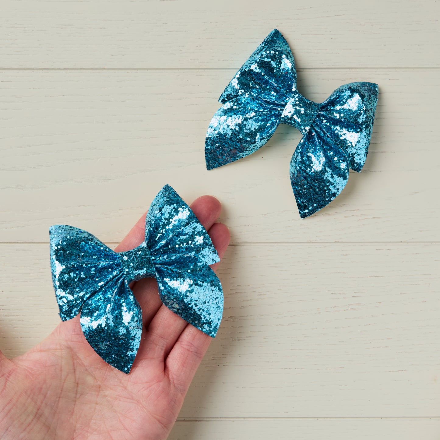 2 Icy Blue Chunky Glitter Hair Bows